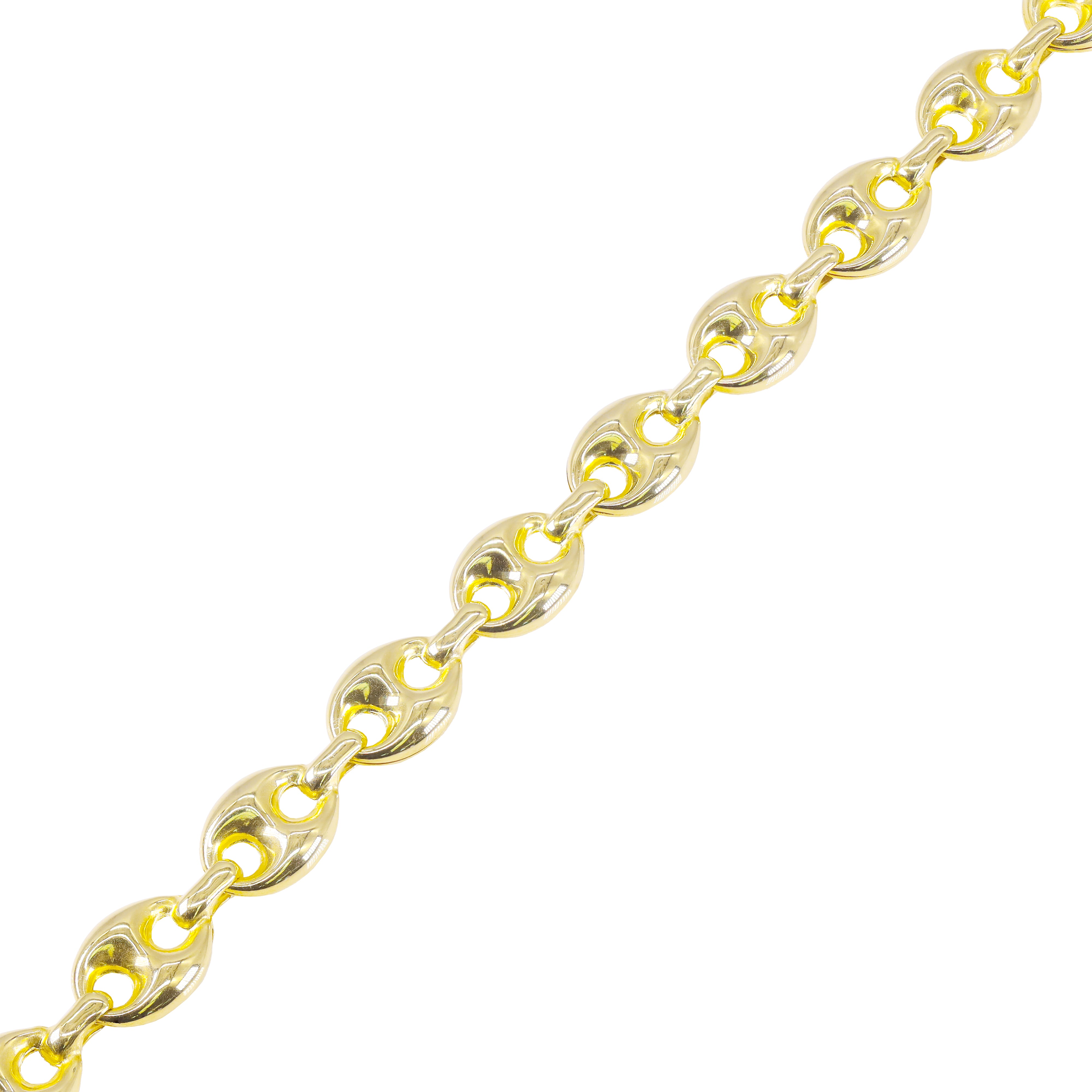 14KT SEMI-SOLID PUFFED MARINER LINK YELLOW GOLD BRACELET