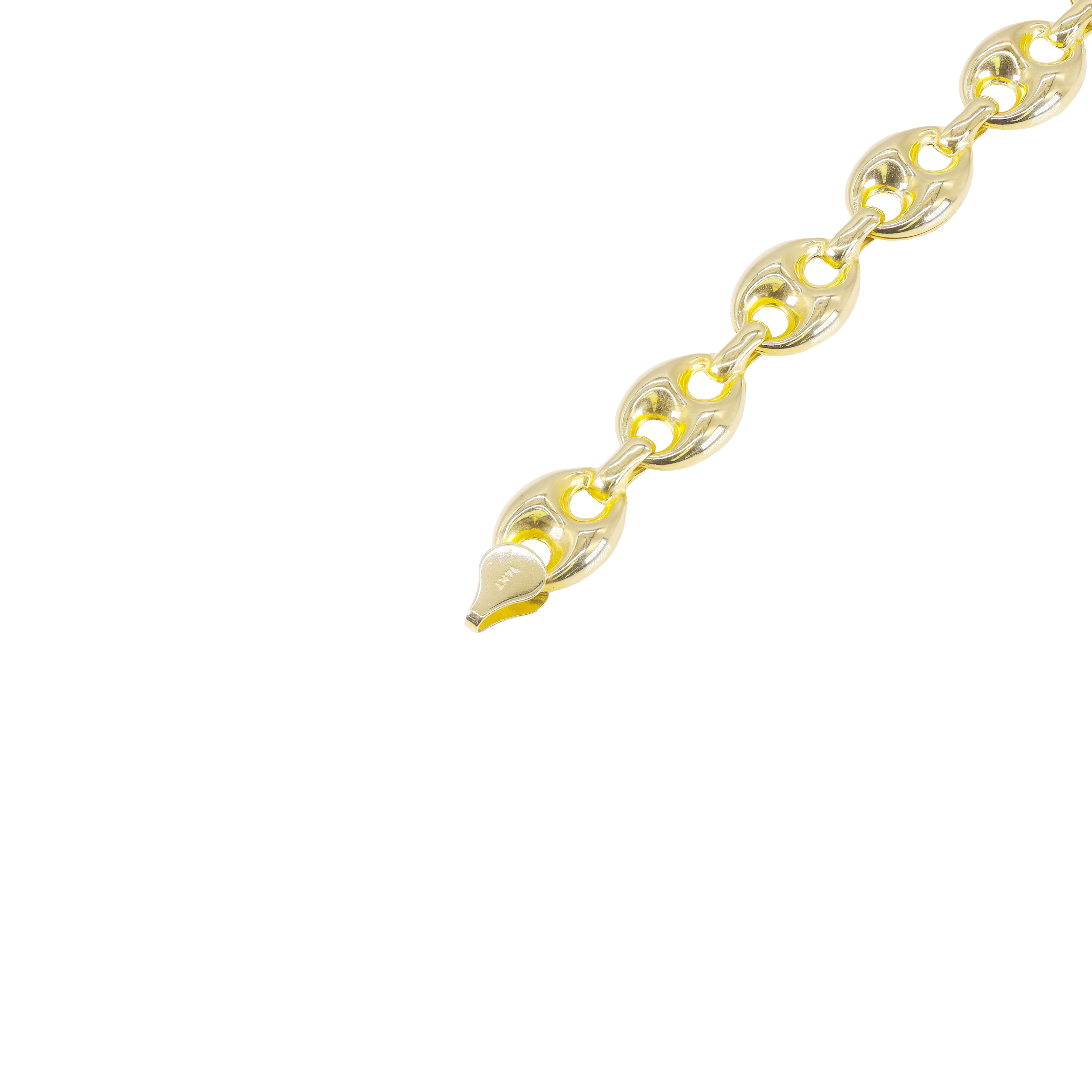 14KT SEMI-SOLID PUFFED MARINER LINK YELLOW GOLD BRACELET