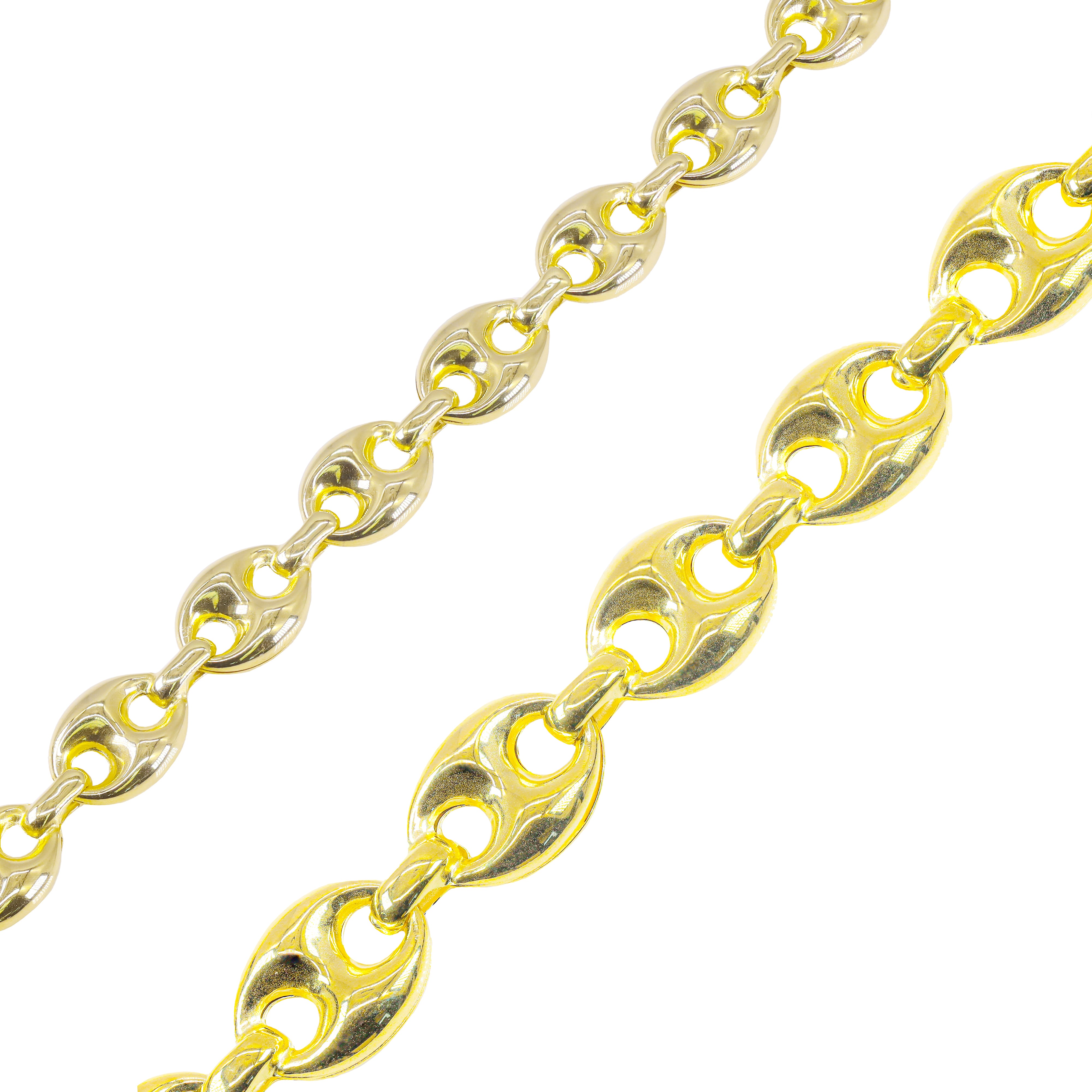 14KT SEMI-SOLID PUFFED MARINER LINK YELLOW GOLD BRACELET