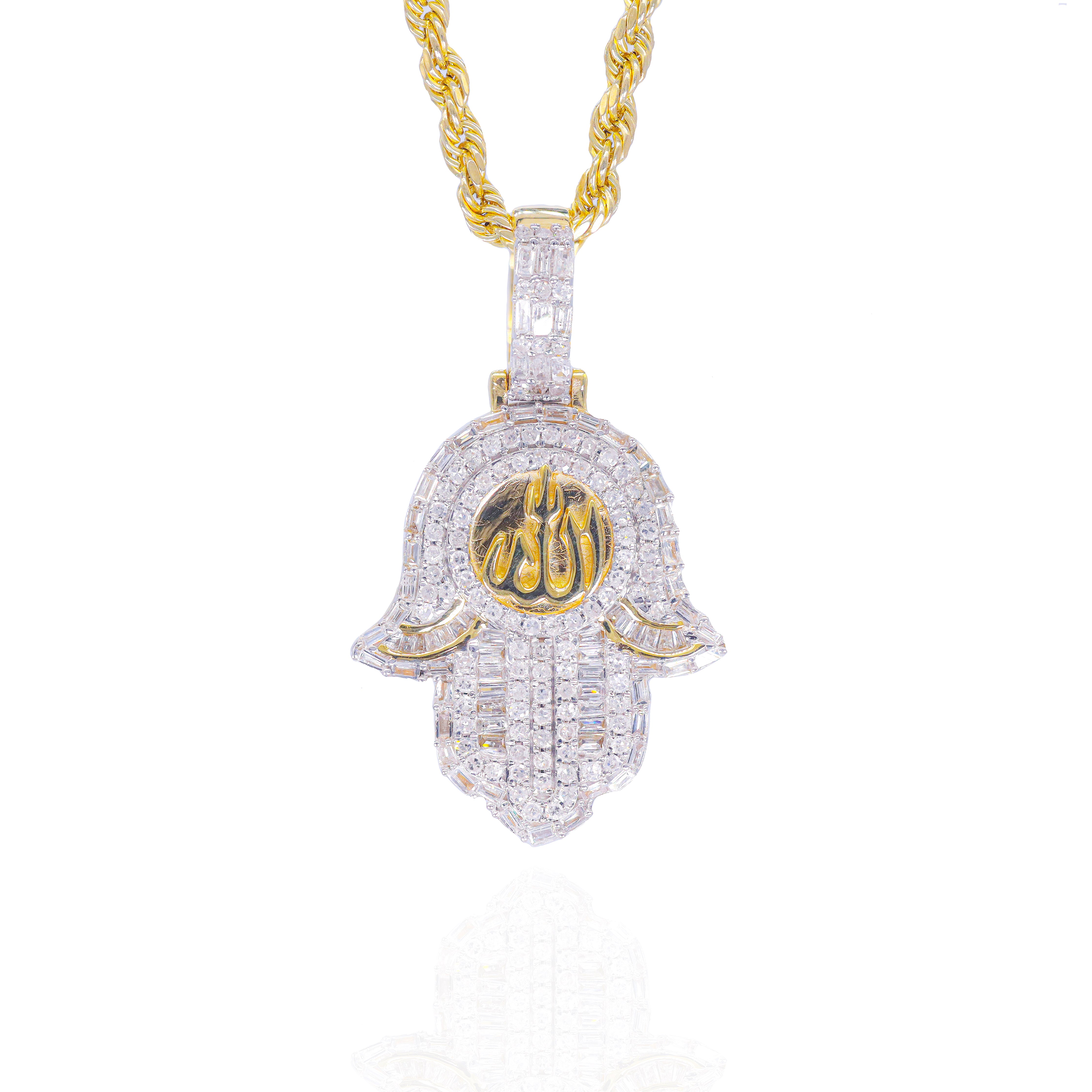 Baguette Hamza w/ Gold Allah Diamond Pendant