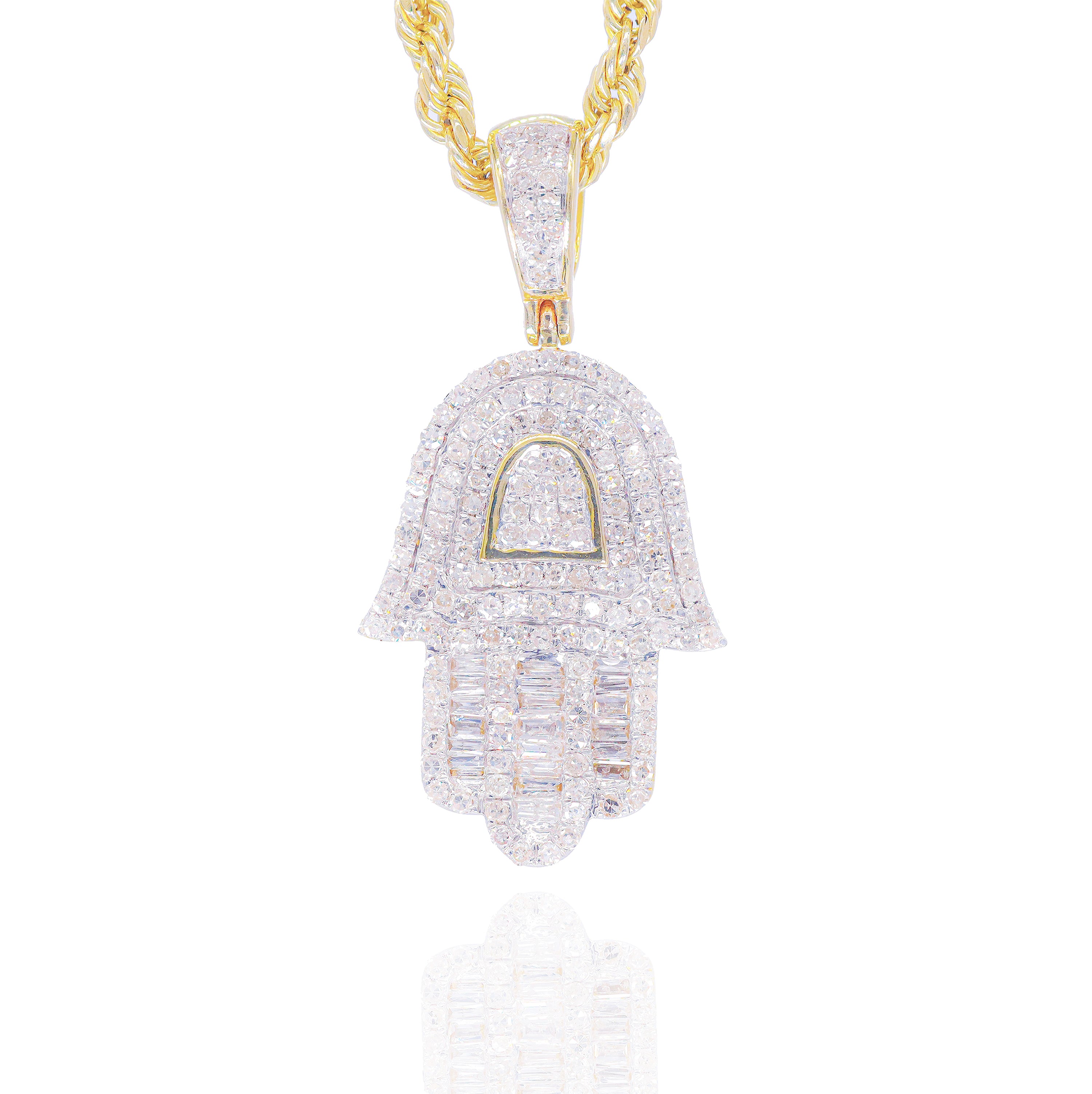 Baguette & Round Diamond Hamza Pendant