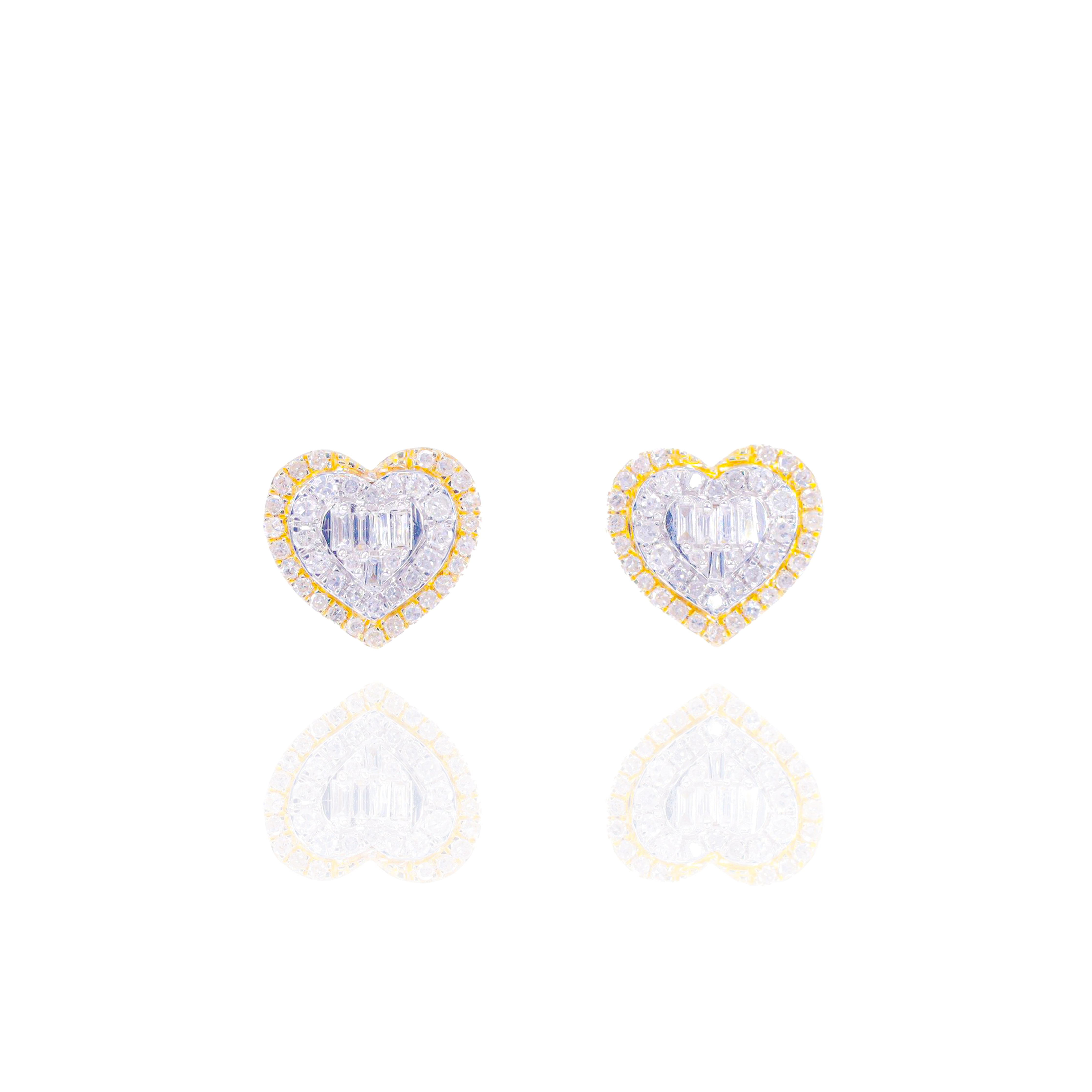 Two-Tone Heart w/ Baguette Center Diamond Earrings