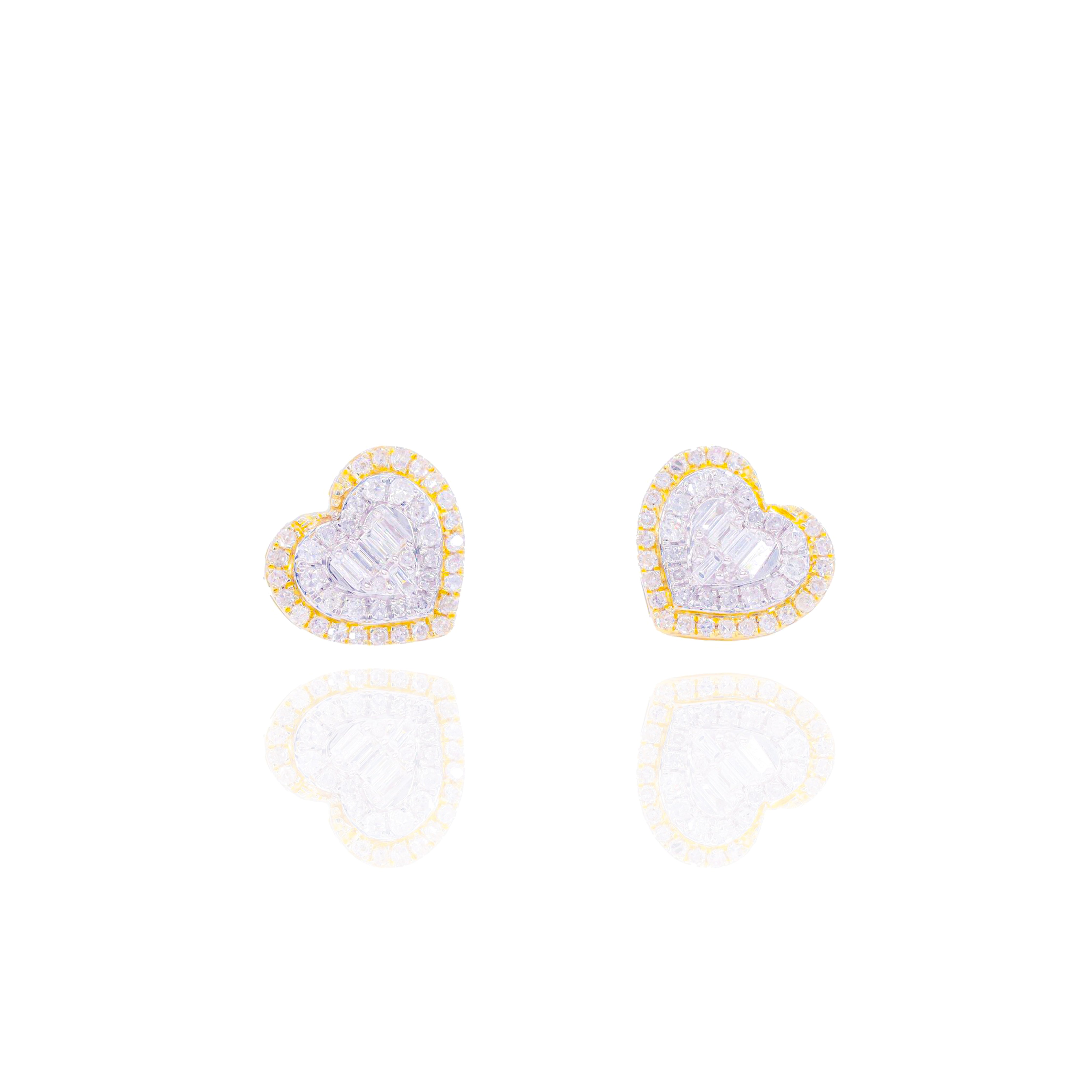 Two-Tone Heart w/ Baguette Center Diamond Earrings