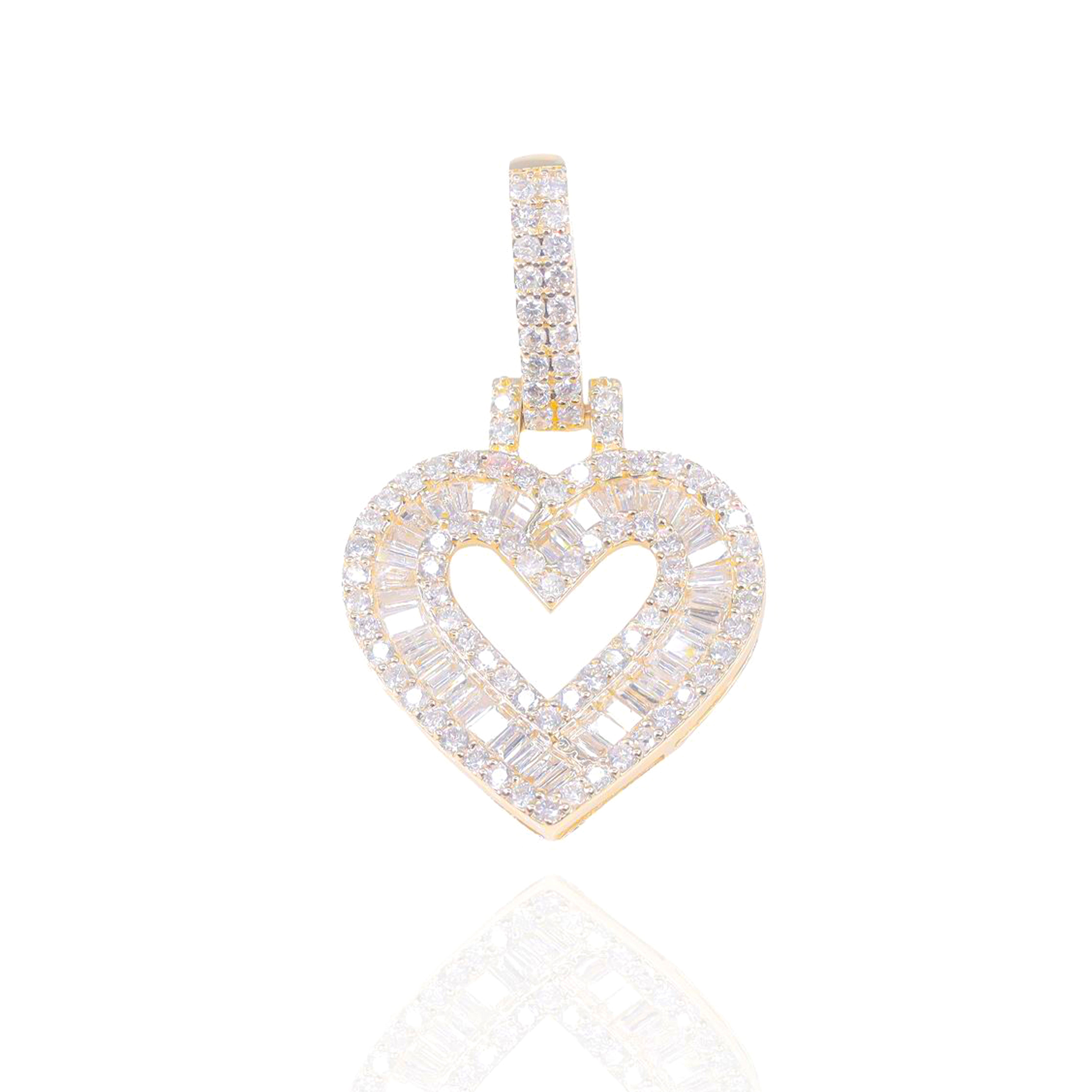 Baguette & Round Diamond Heart Outline Pendant