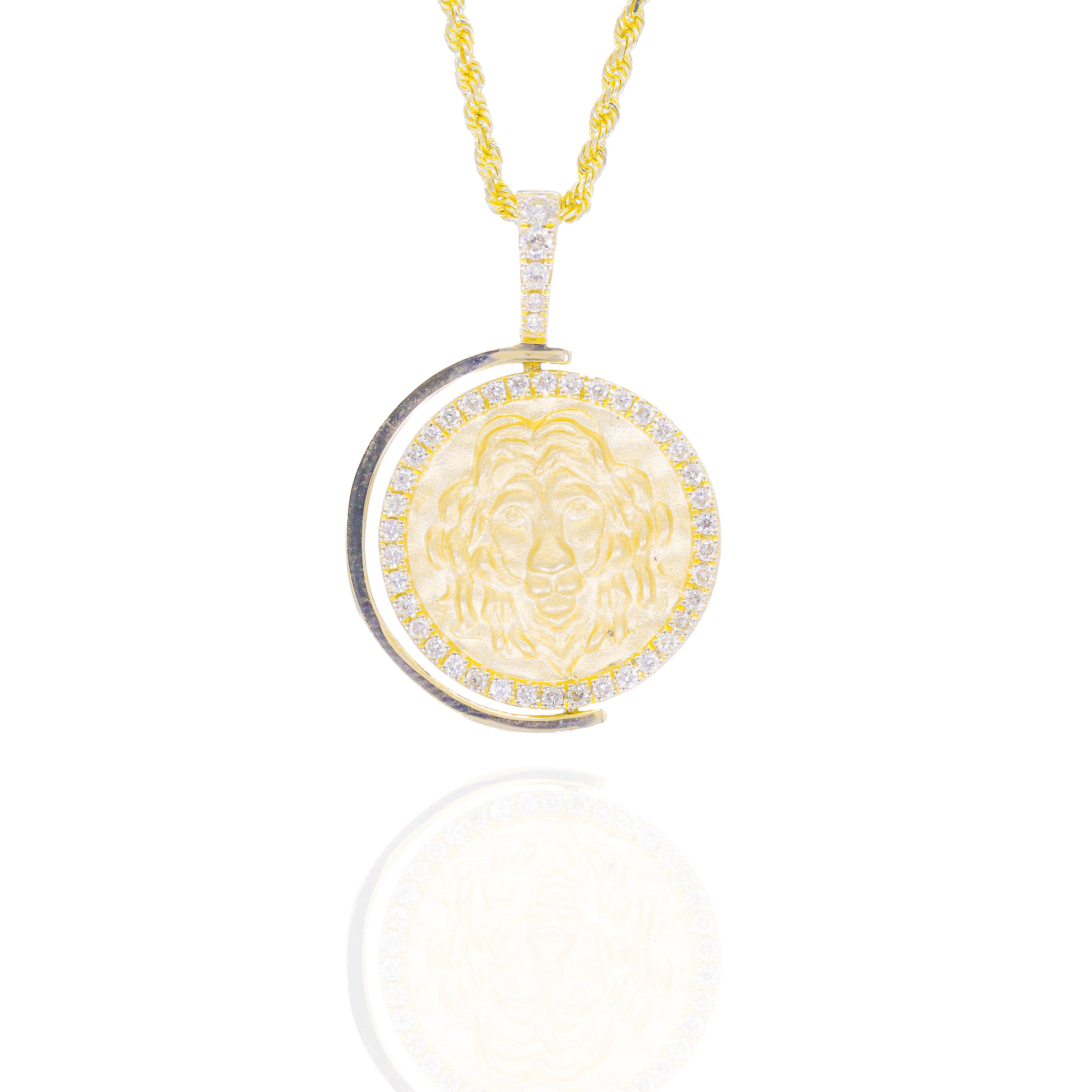 Double Sided Leo Zodiac Sign Medallion Diamond Pendant w/ Mother of Pearl