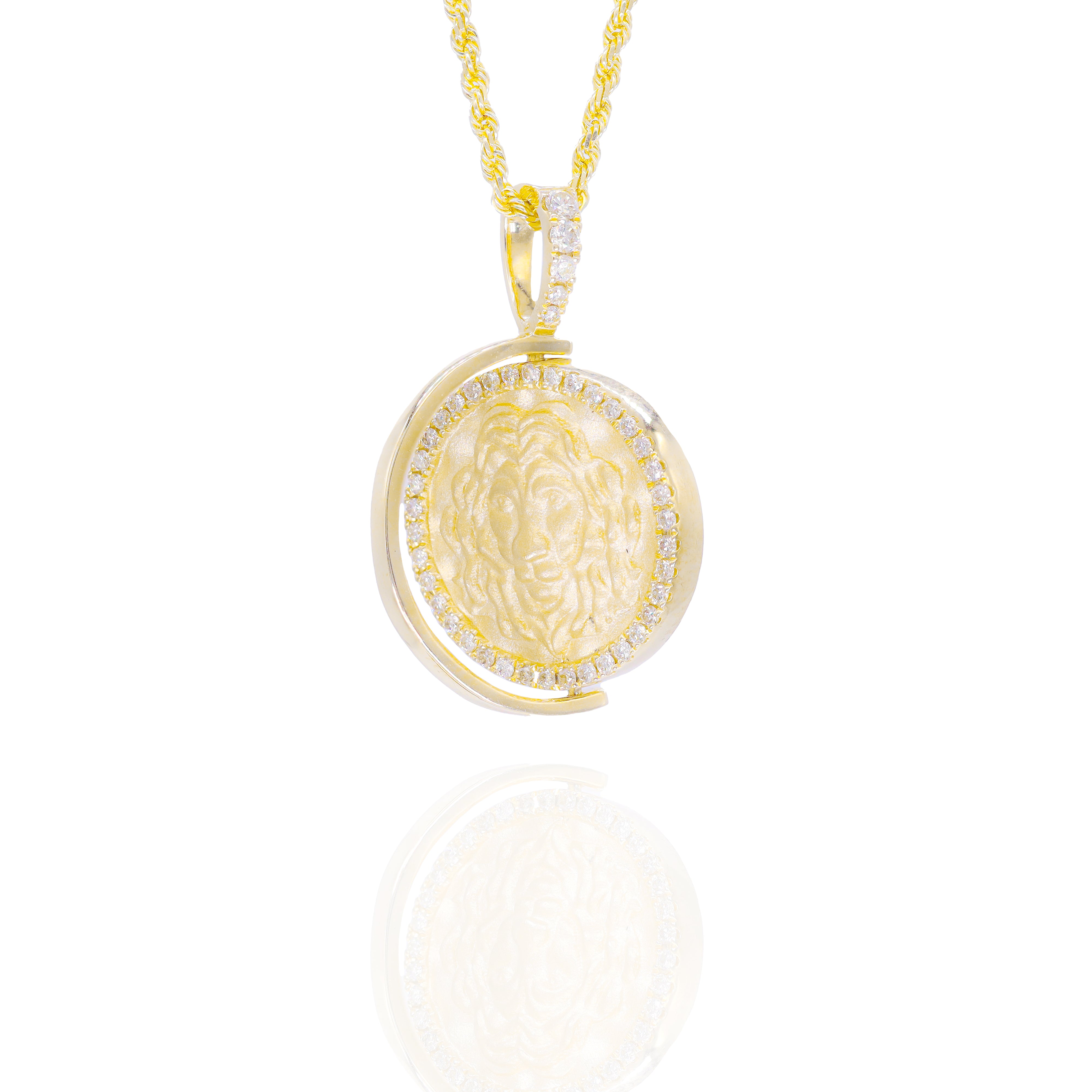 Double Sided Leo Zodiac Sign Medallion Diamond Pendant w/ Mother of Pearl