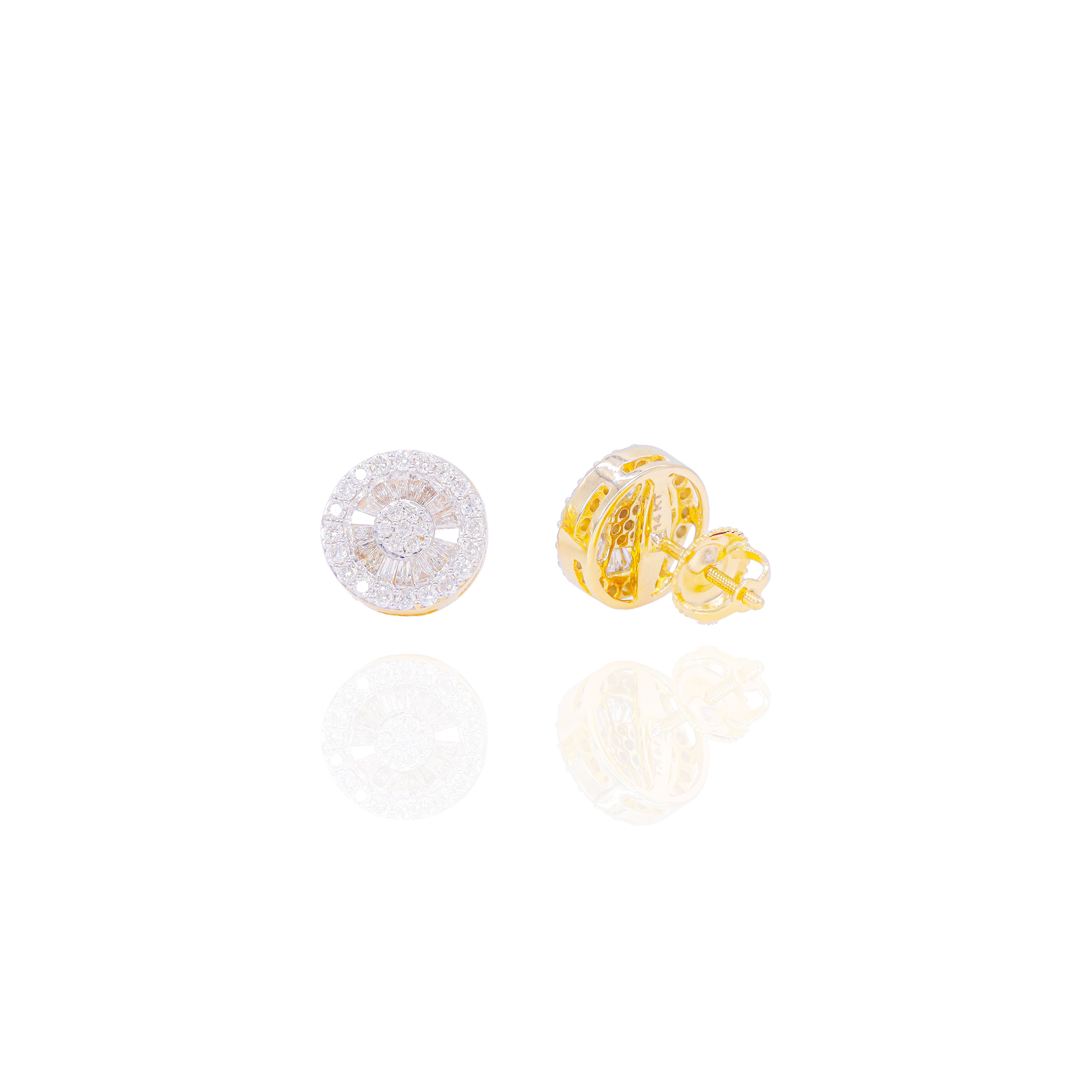 Cluster Diamond Earrings w/ Baguette Diamond Border