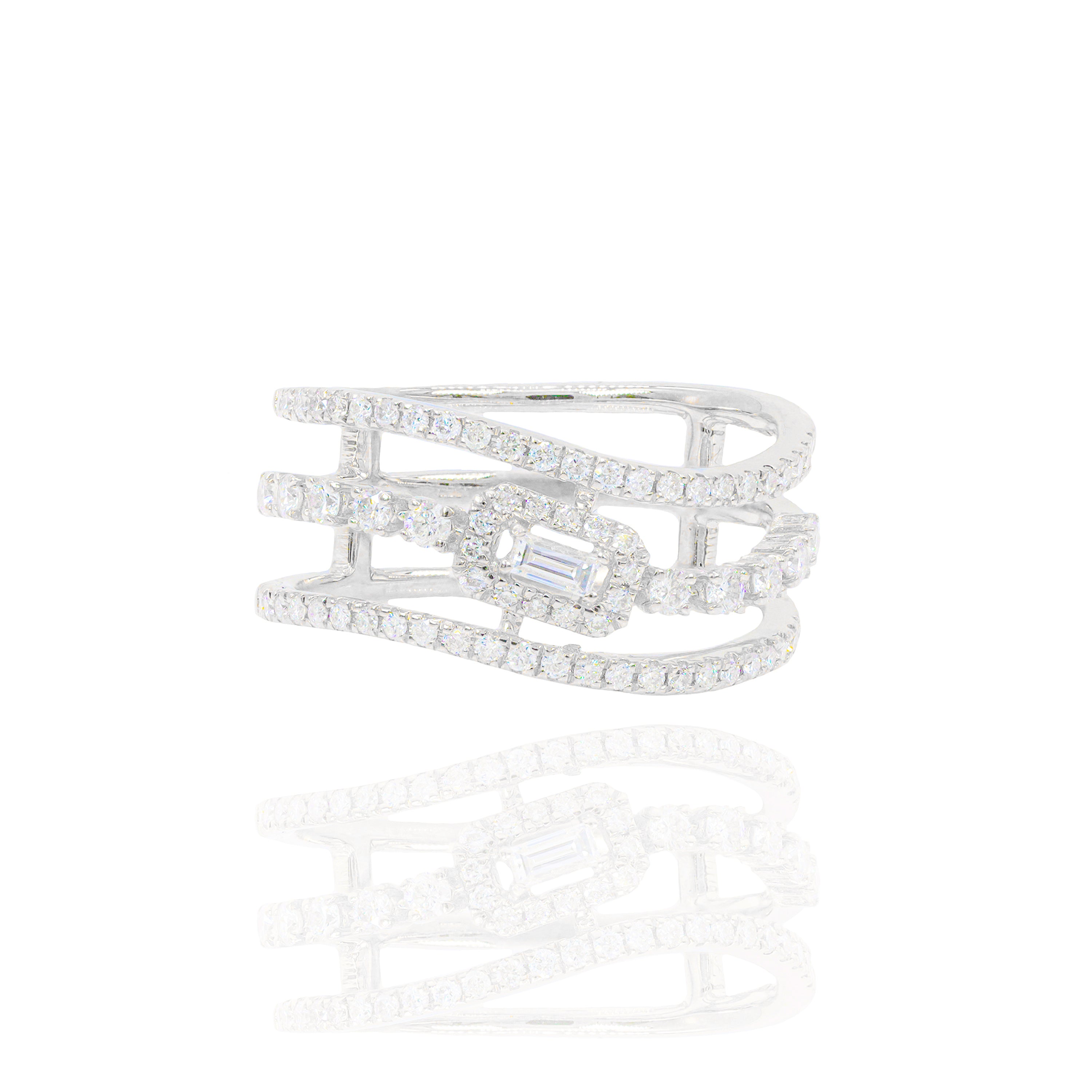Three Row Center Baguette Diamond Ring