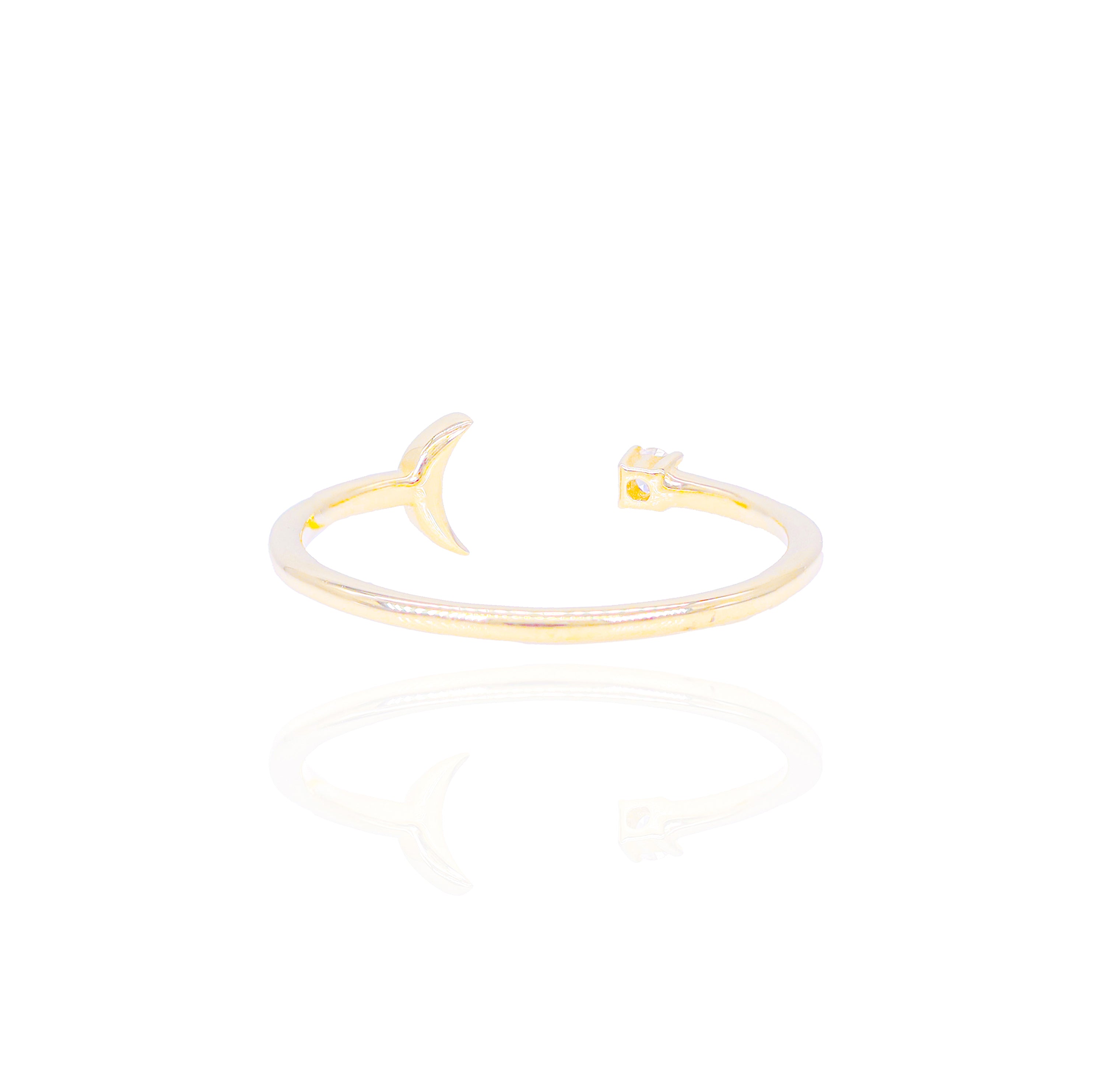 Crescent Moon with Diamond Star Ring Band
