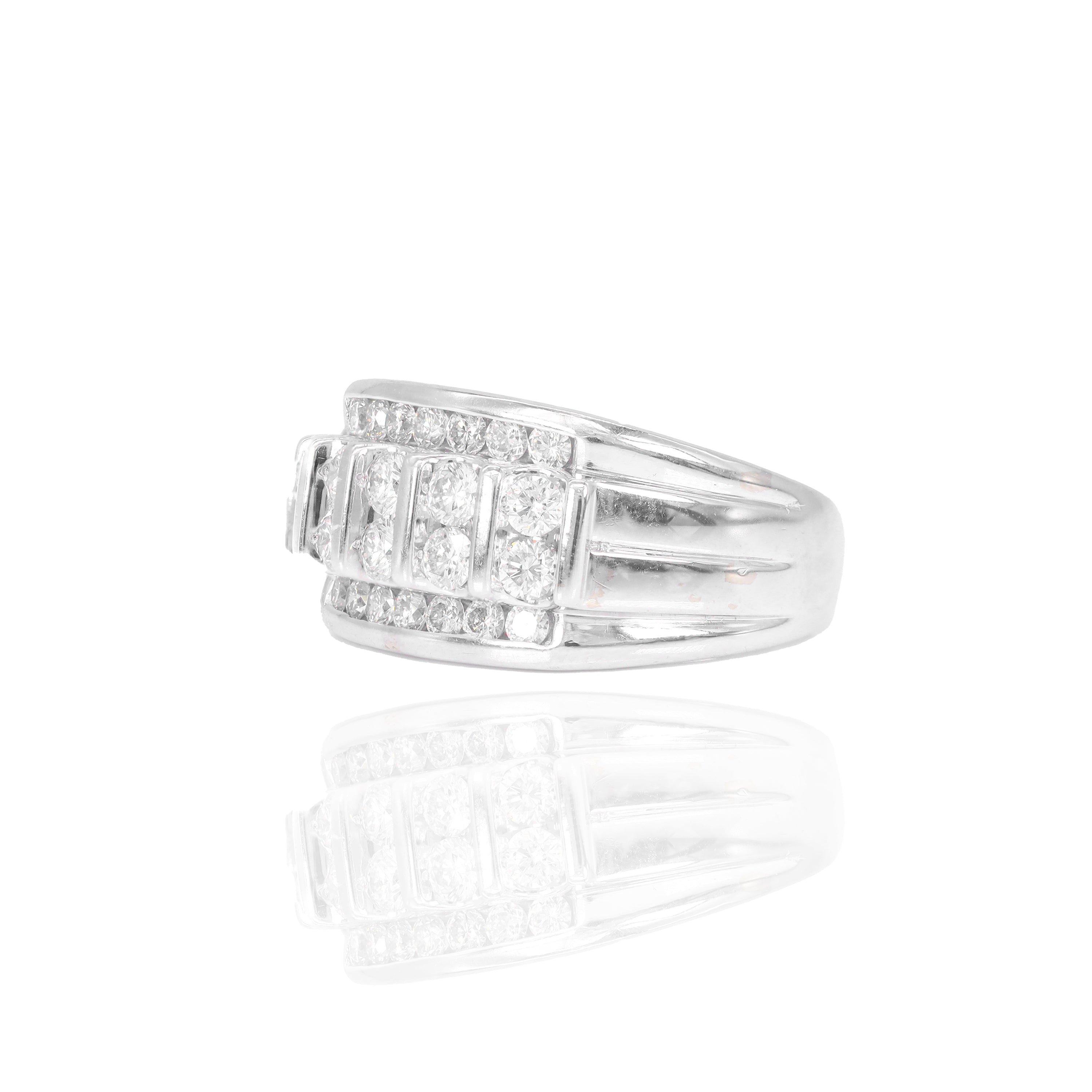 2 Row Chanel Set Round Diamond Ring