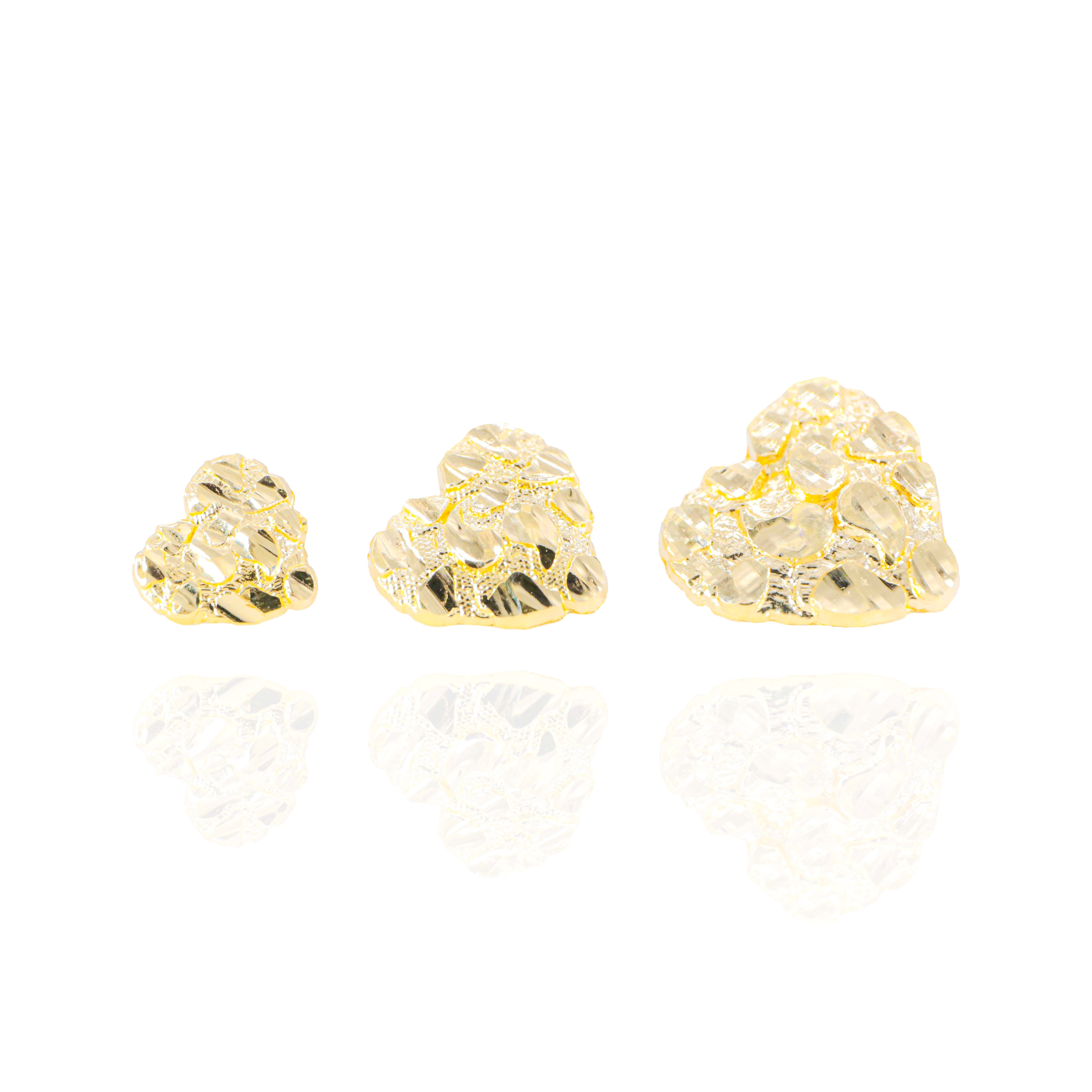 Solid Gold Nugget Heart Style Earrings