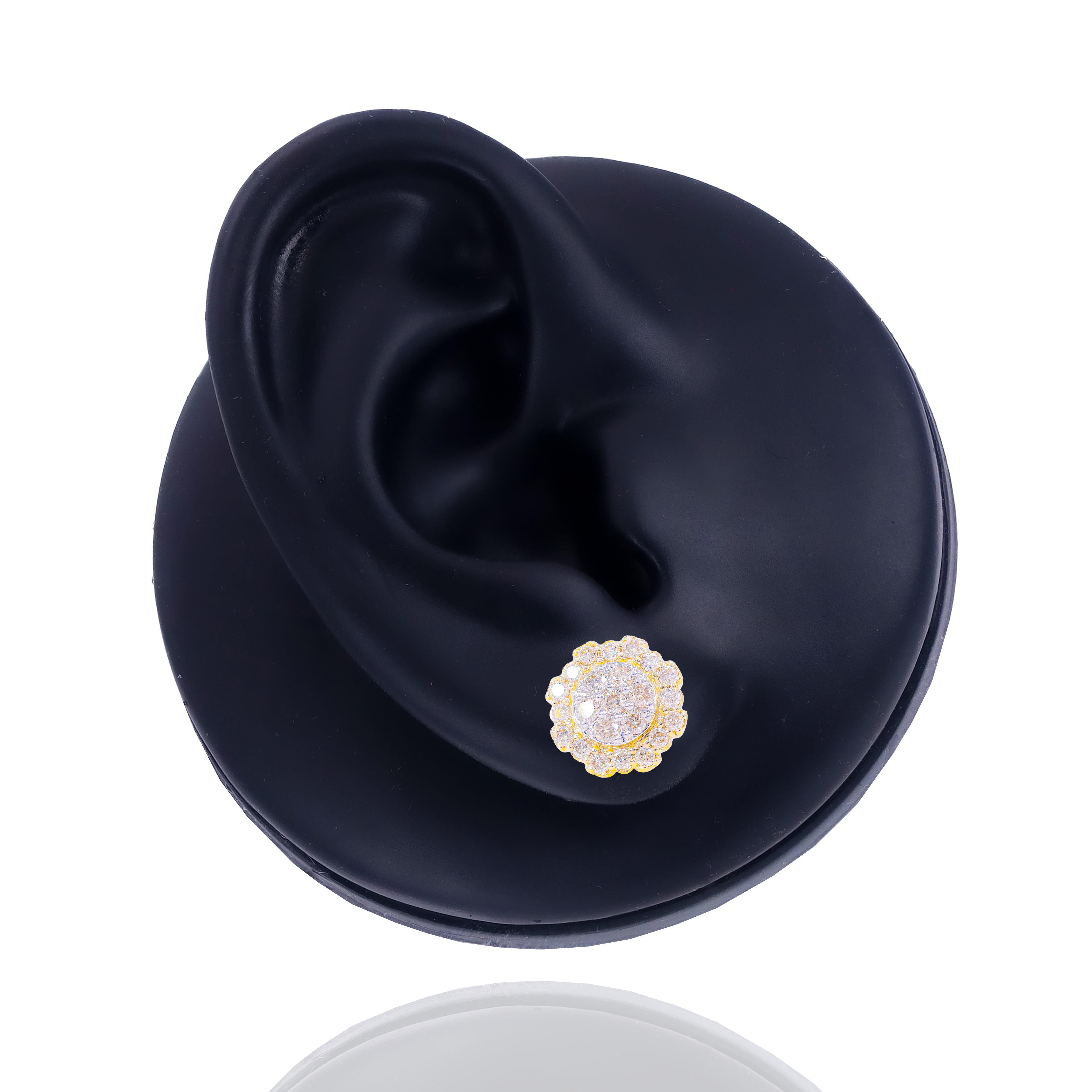 Two-Layered Diamond Cluster Flower Earrings