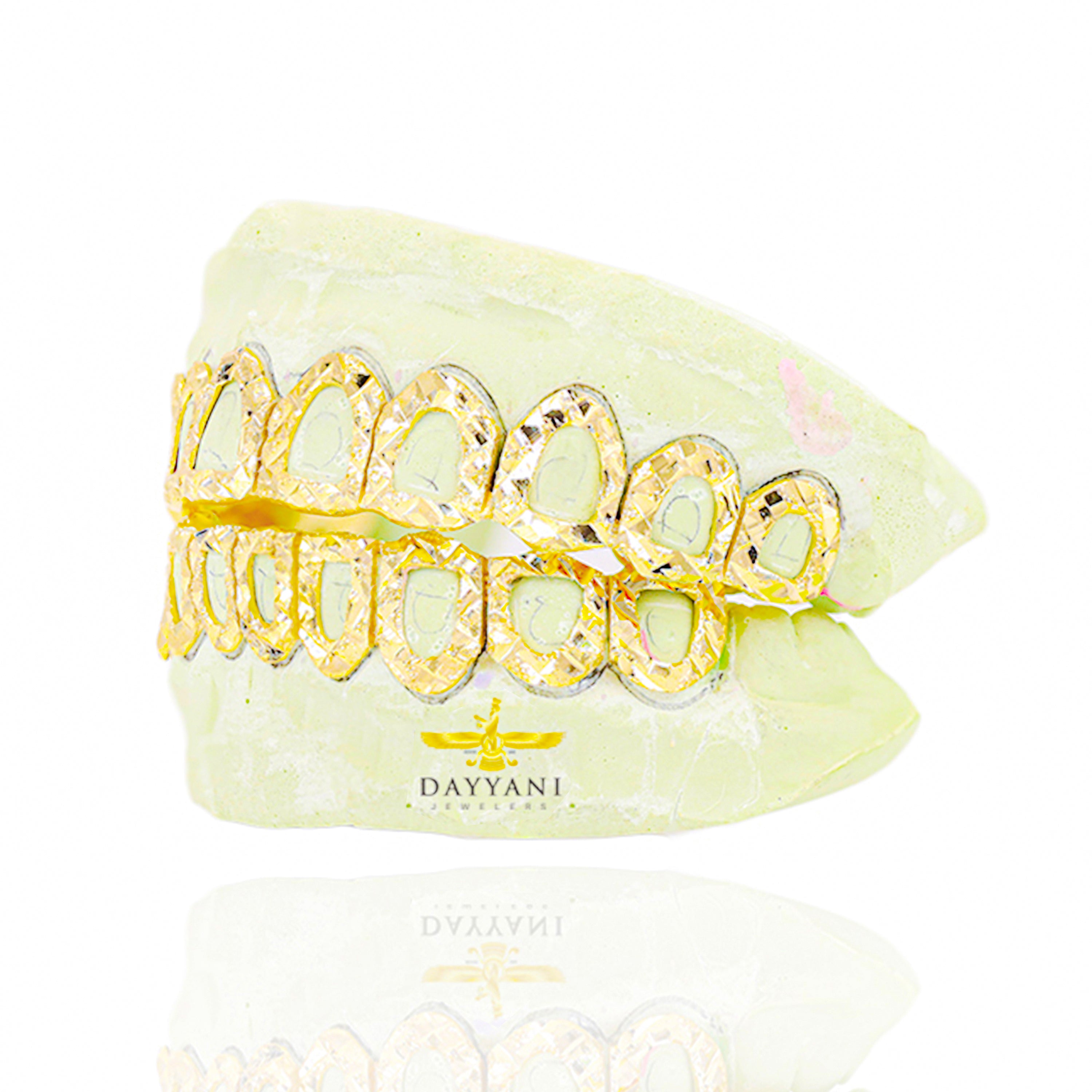 Custom Open Face Diamond Cut Diamond Dust Gold Grillz