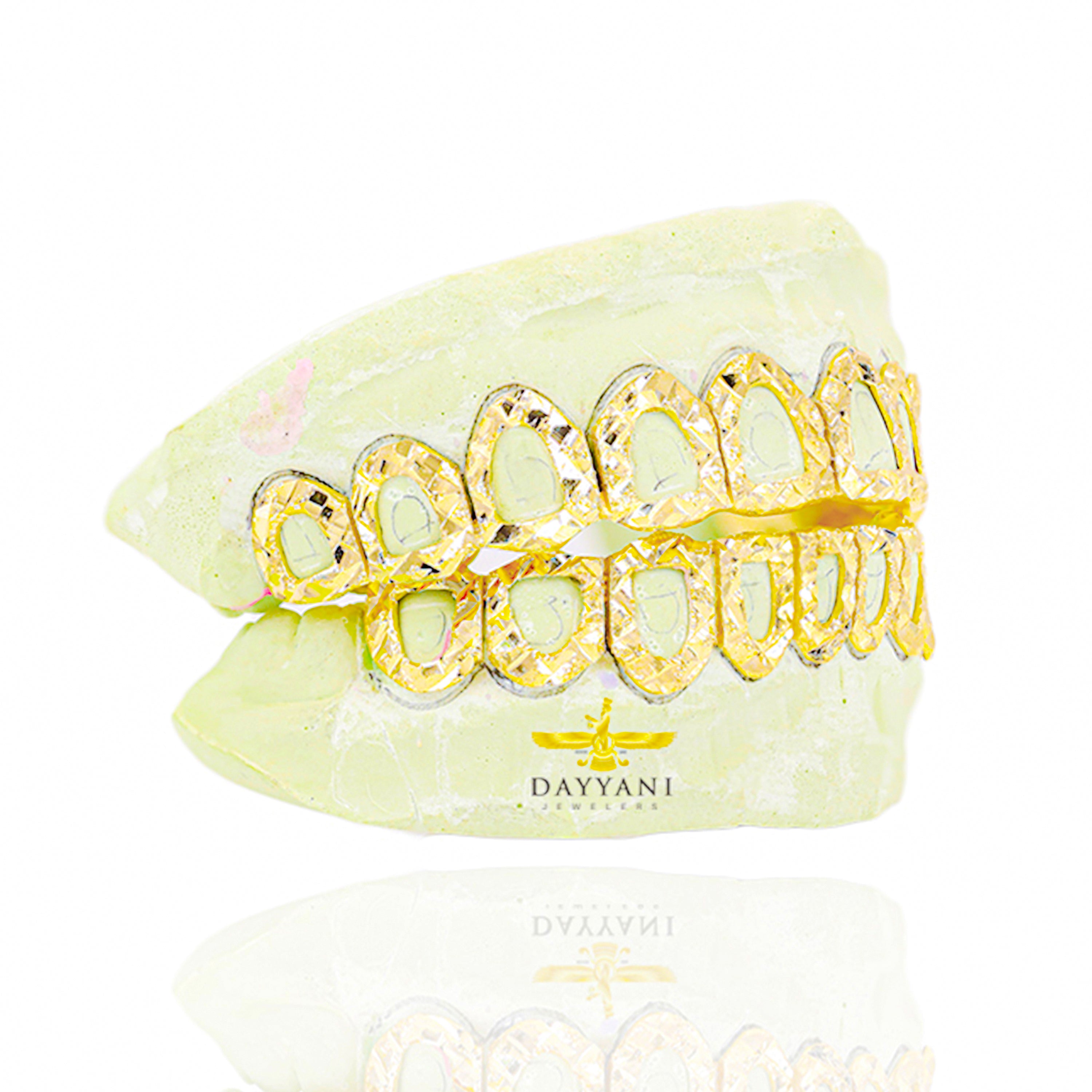 Custom Open Face Diamond Cut Diamond Dust Gold Grillz