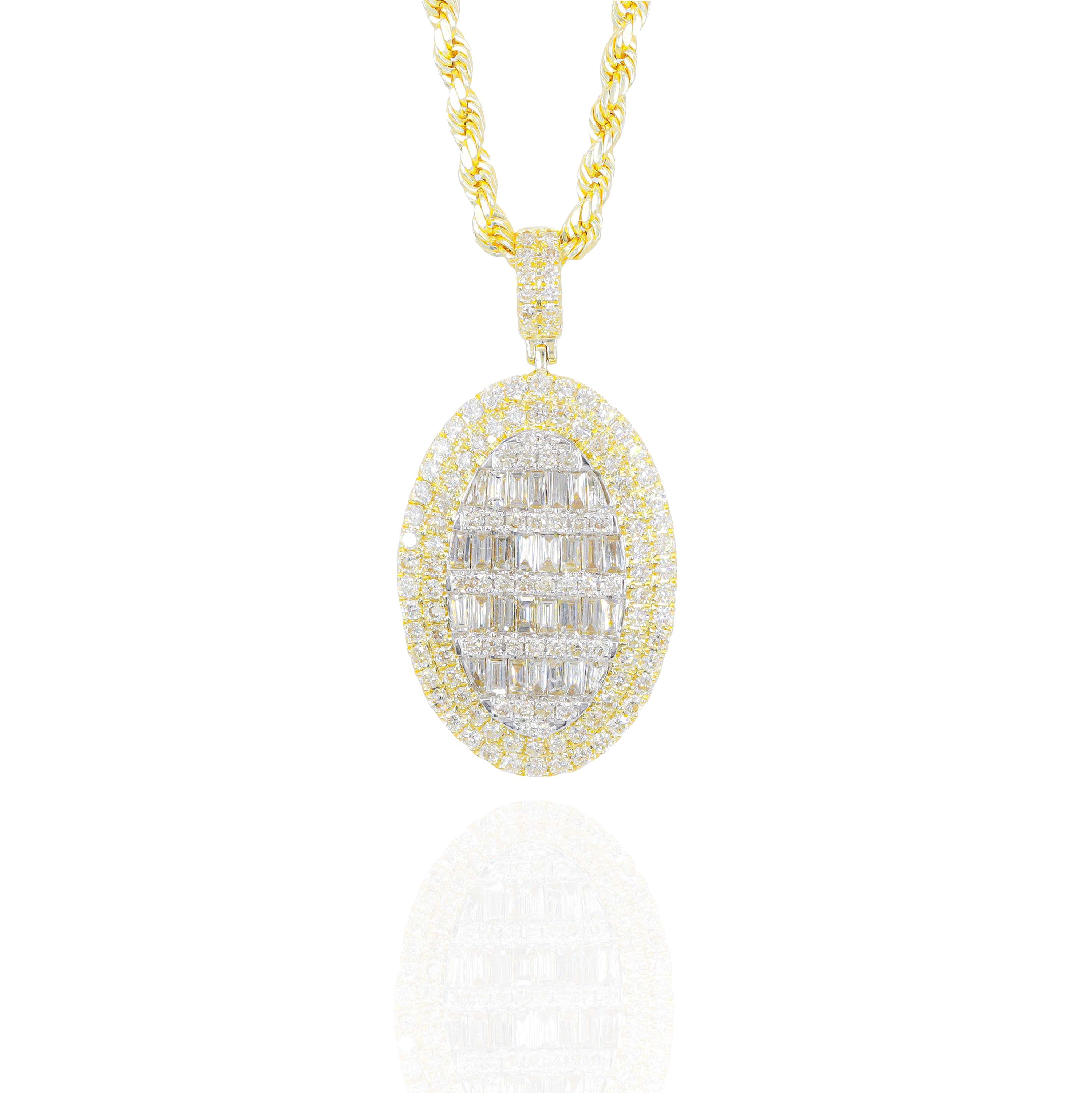 Two-Tone Baguette Diamond Oval Tag Pendant