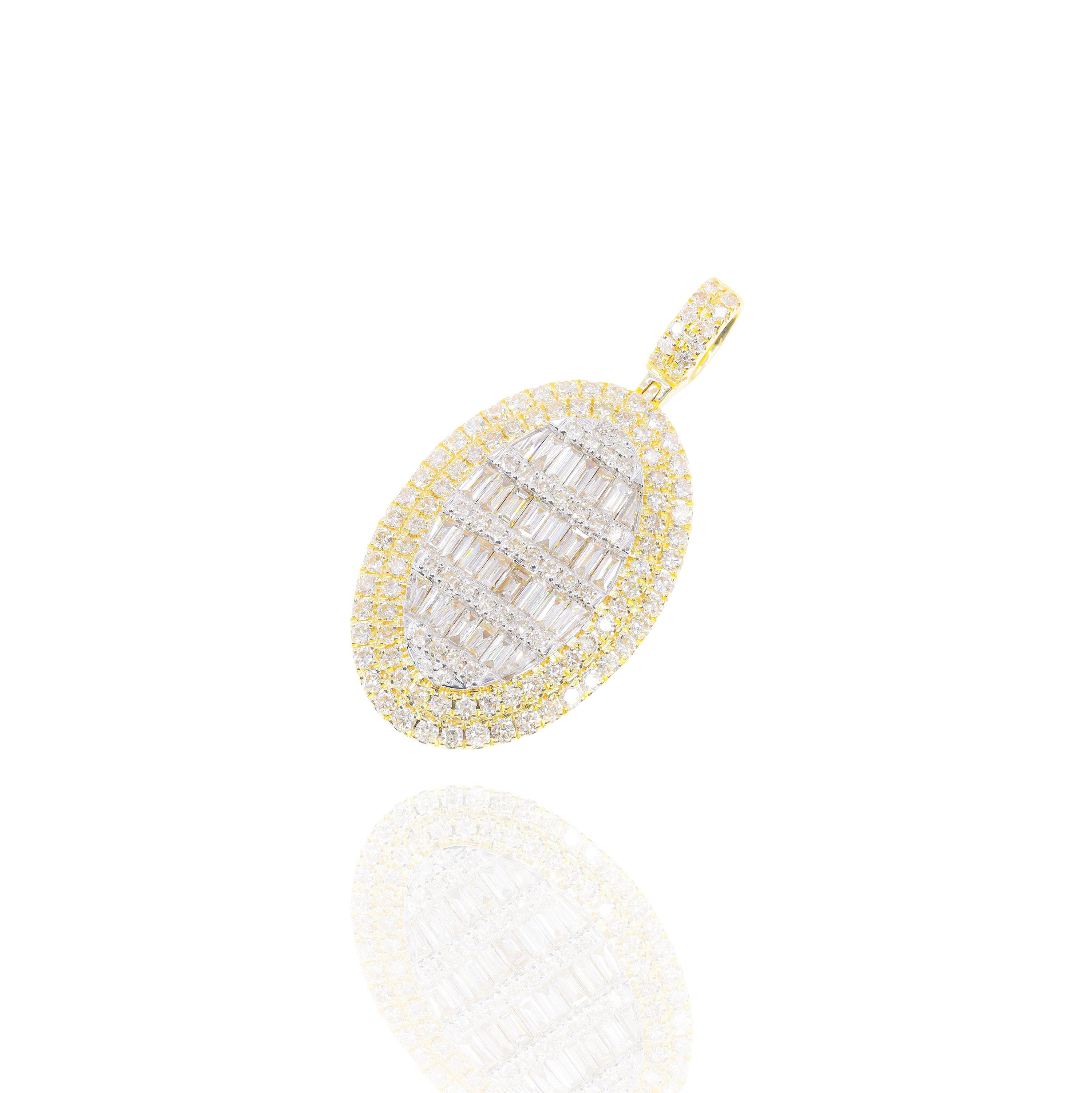 Two-Tone Baguette Diamond Oval Tag Pendant