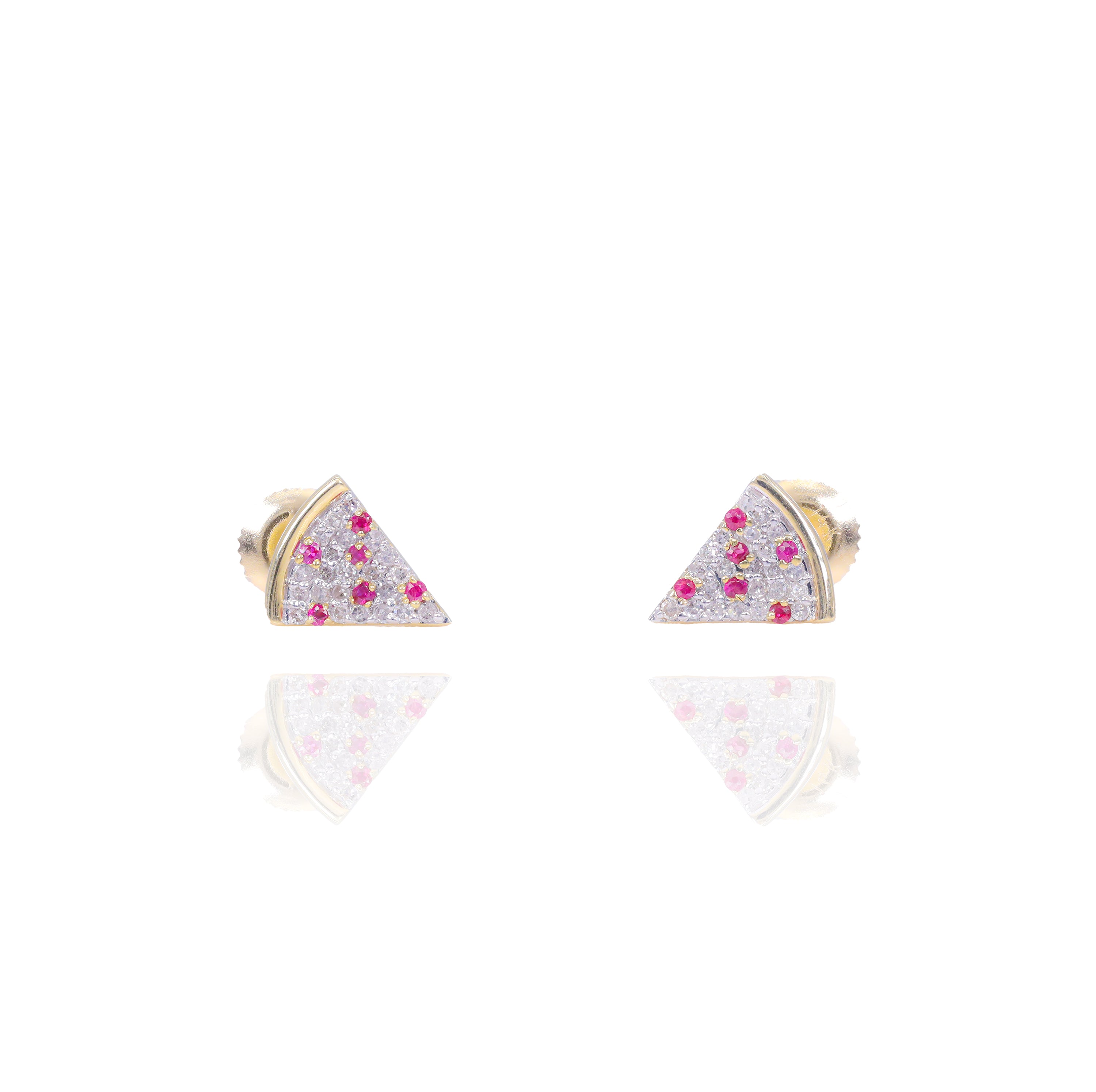 Pizza Lover Diamond Earrings with Red Rubies
