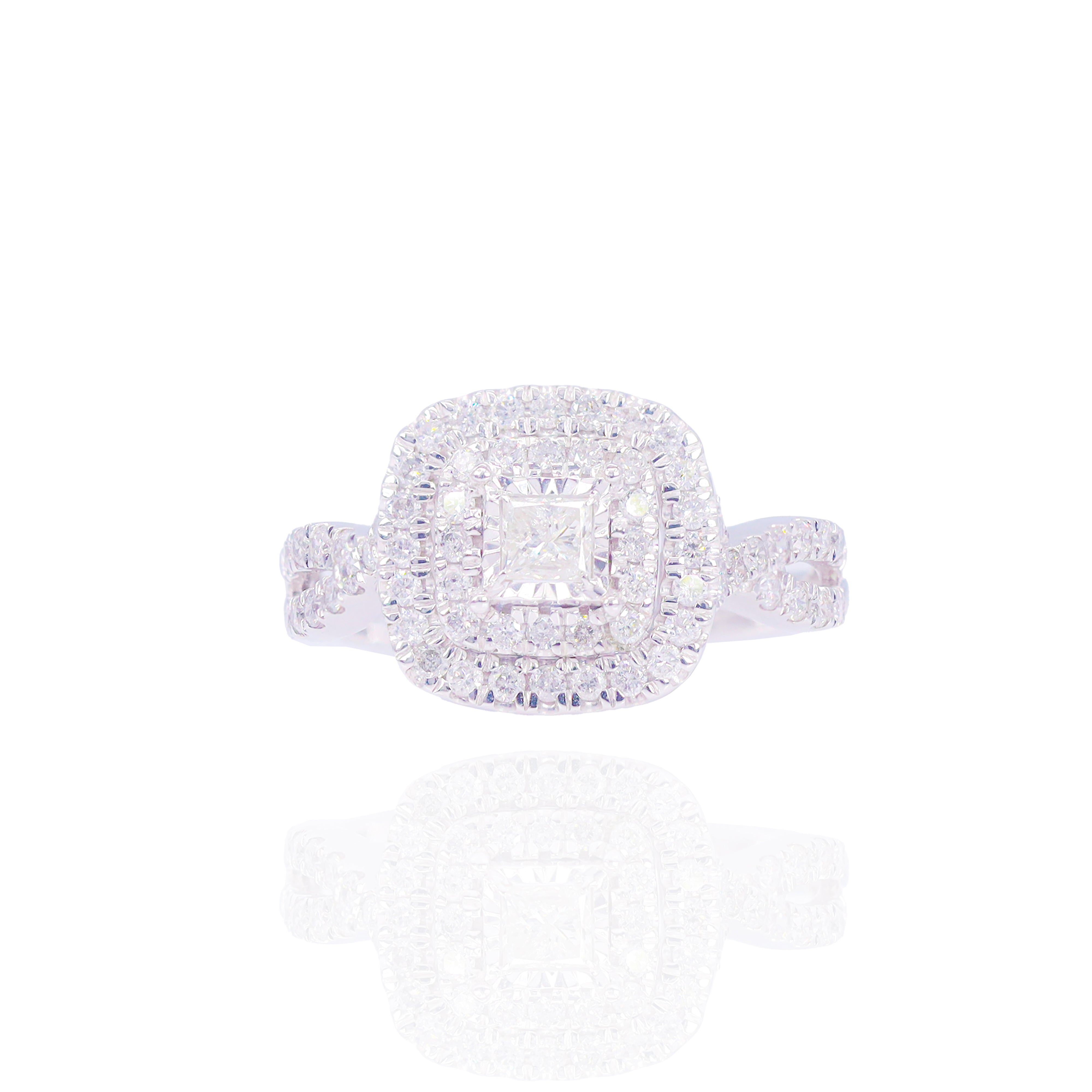 Princess Cut Double Halo Diamond Engagement Ring