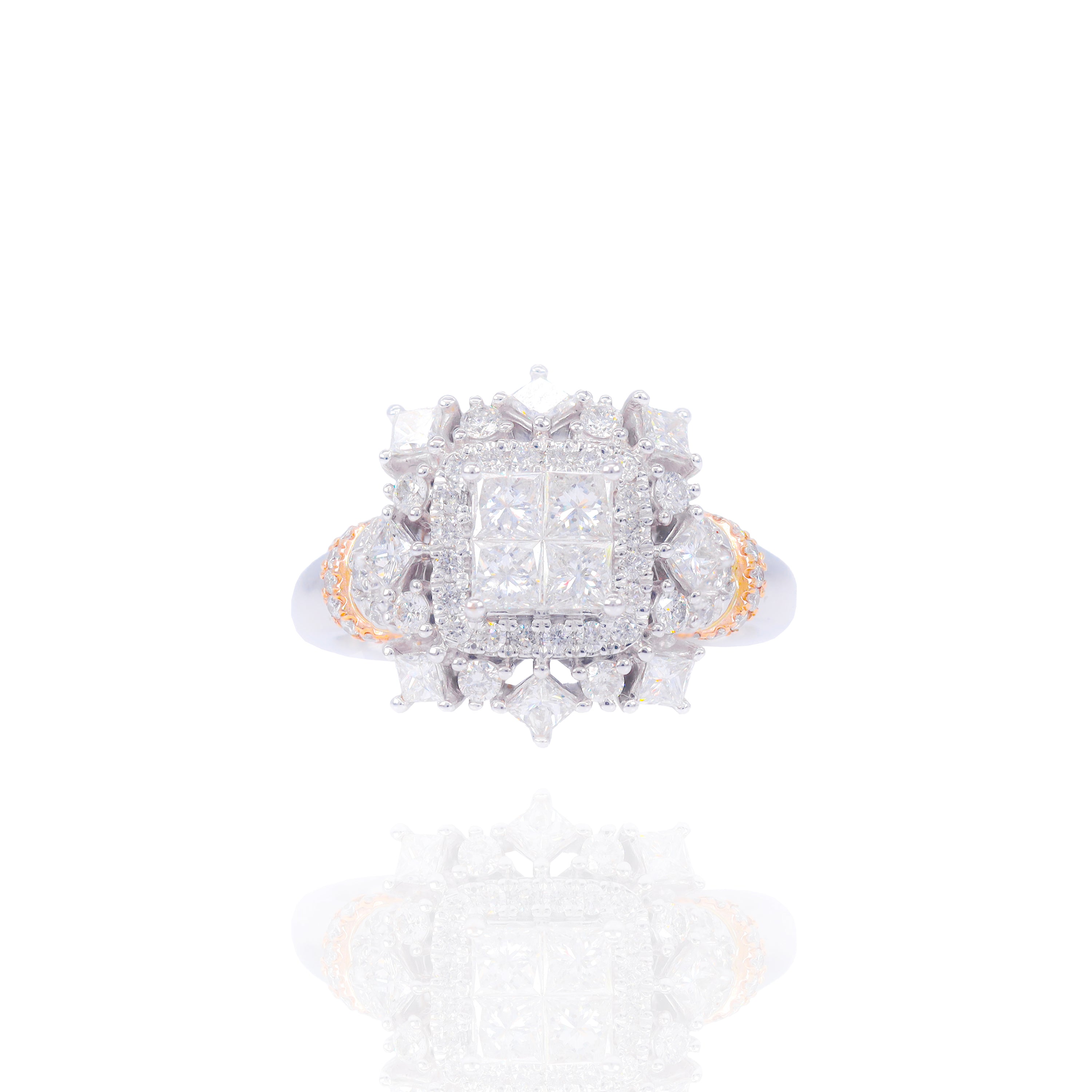 Princess Cut Center with Cluster Halo Diamond Engagement Ring