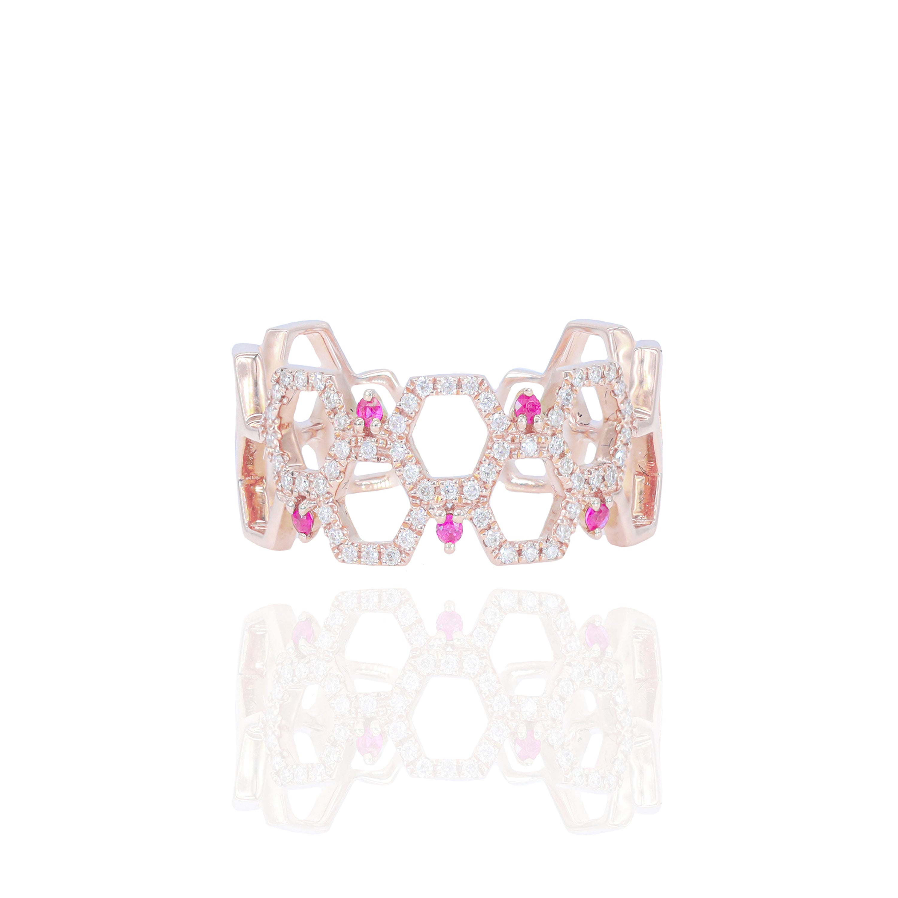 Diamond Honey-Comb Ring with Gemstones