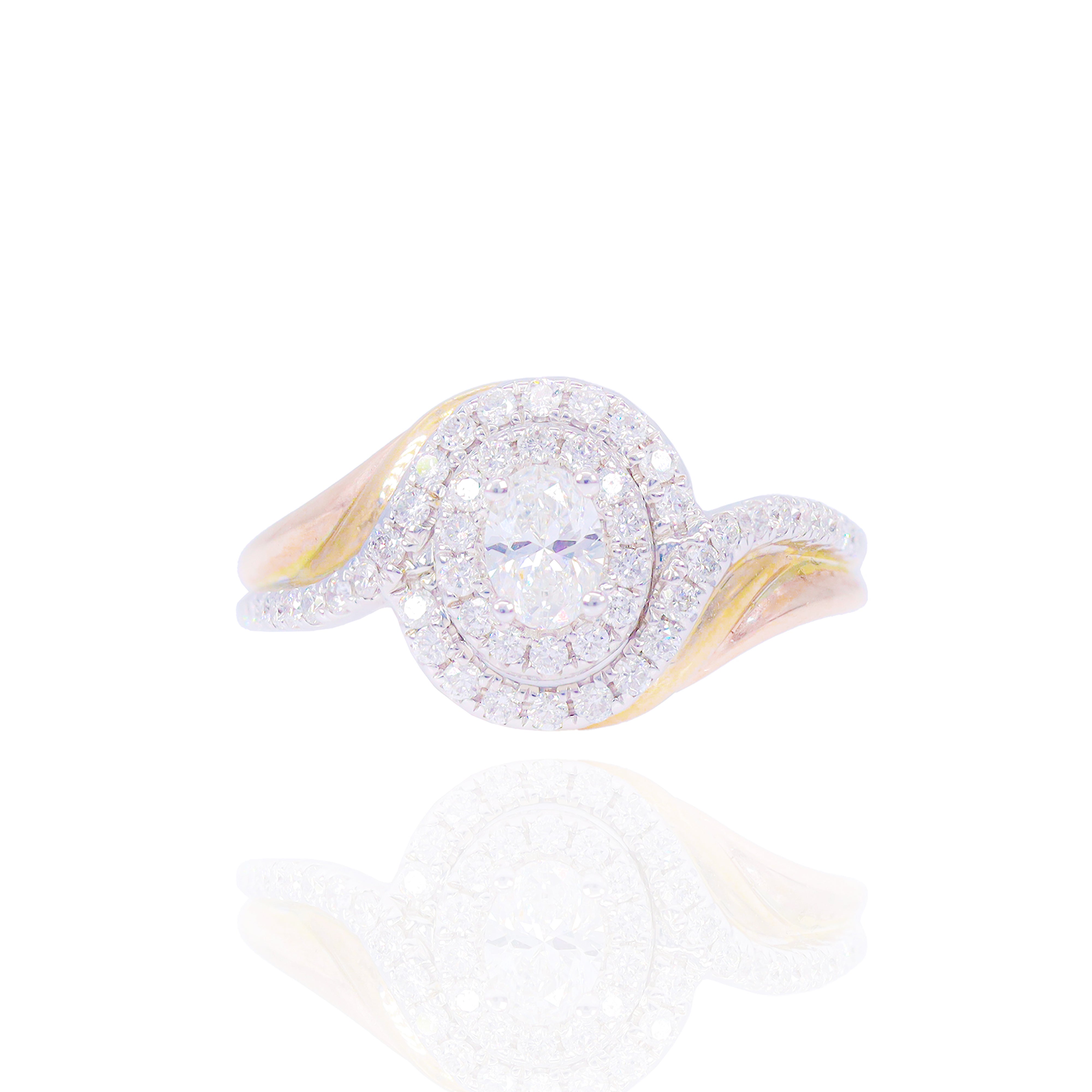 Oval Center Two-Tone Ring with Double Halo Diamond Ring