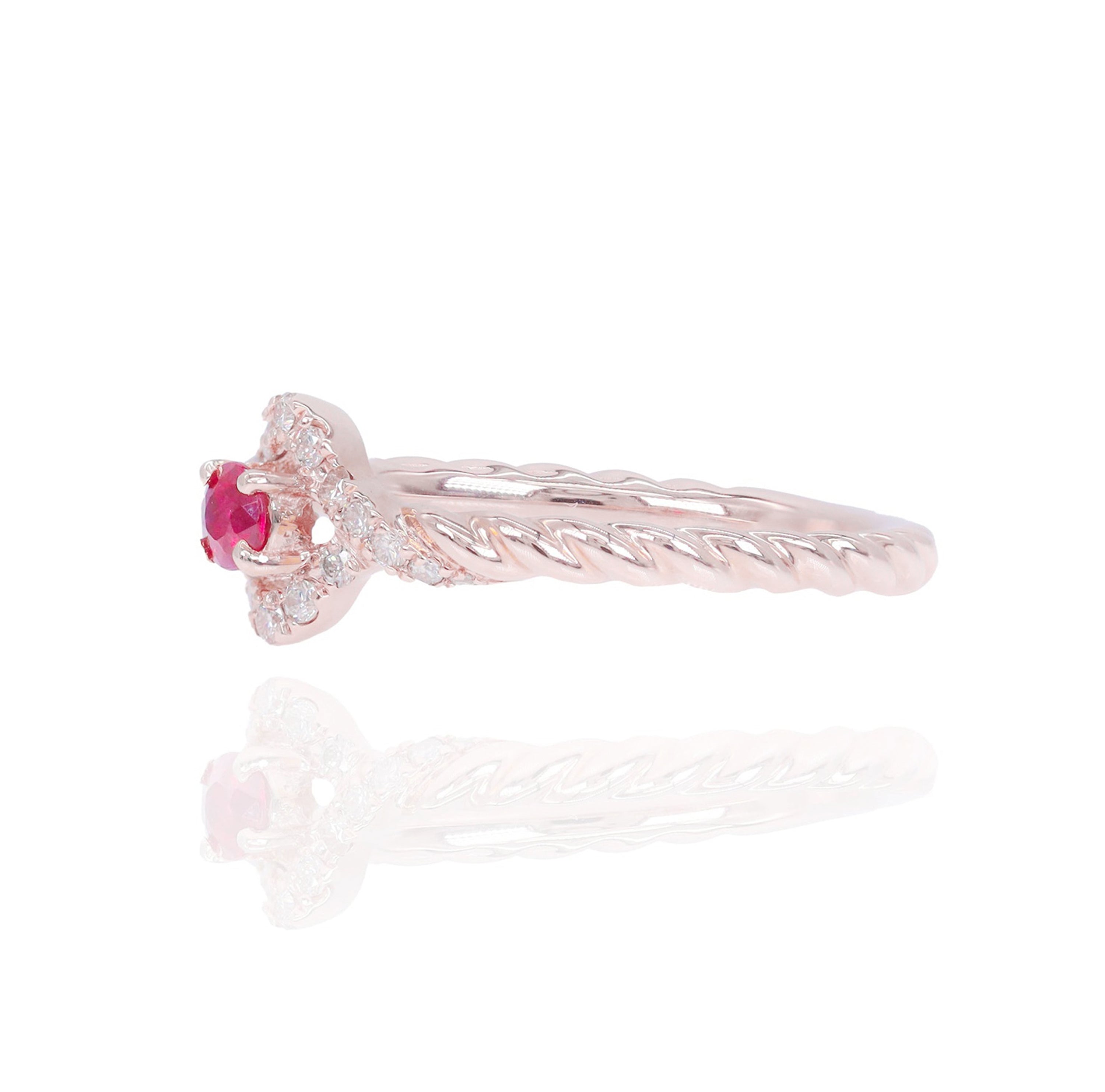 15-Pointer Ruby with Halo Diamond Ring