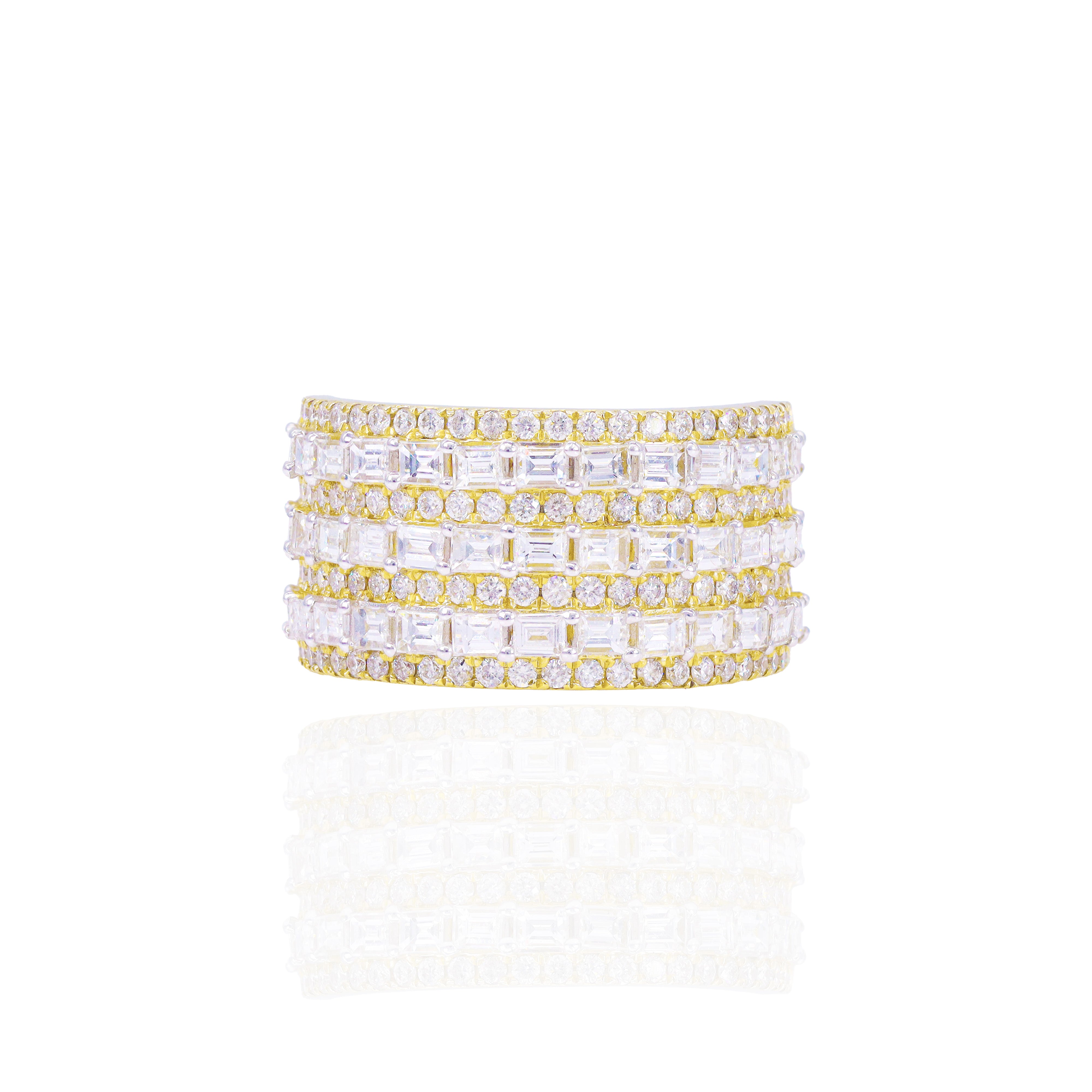 3 Row of Baguettes and Round Diamond Ring