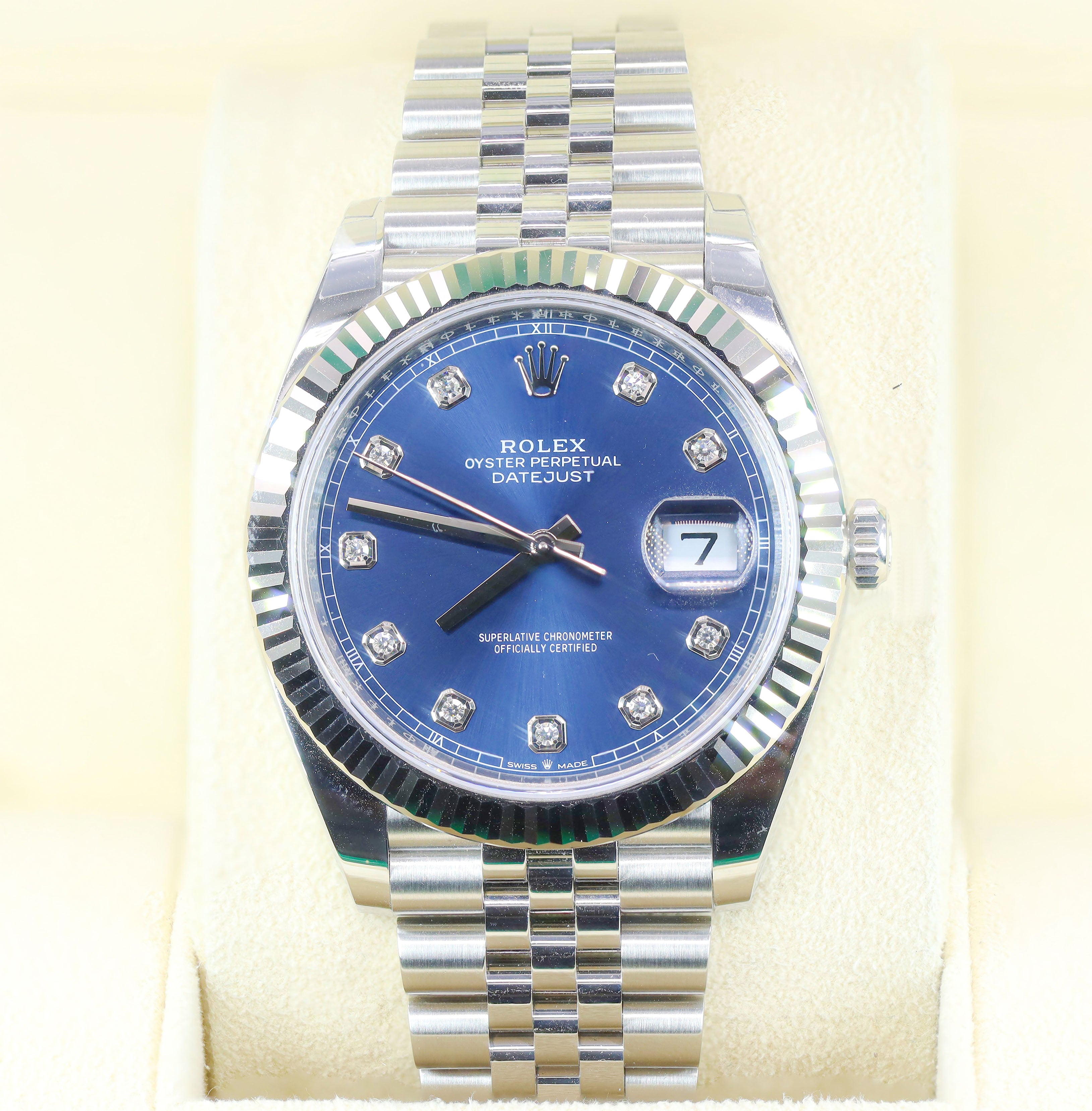 Rolex Datejust II 126334 41mm White Gold & Steel Blue Diamond Dial Fluted Bezel