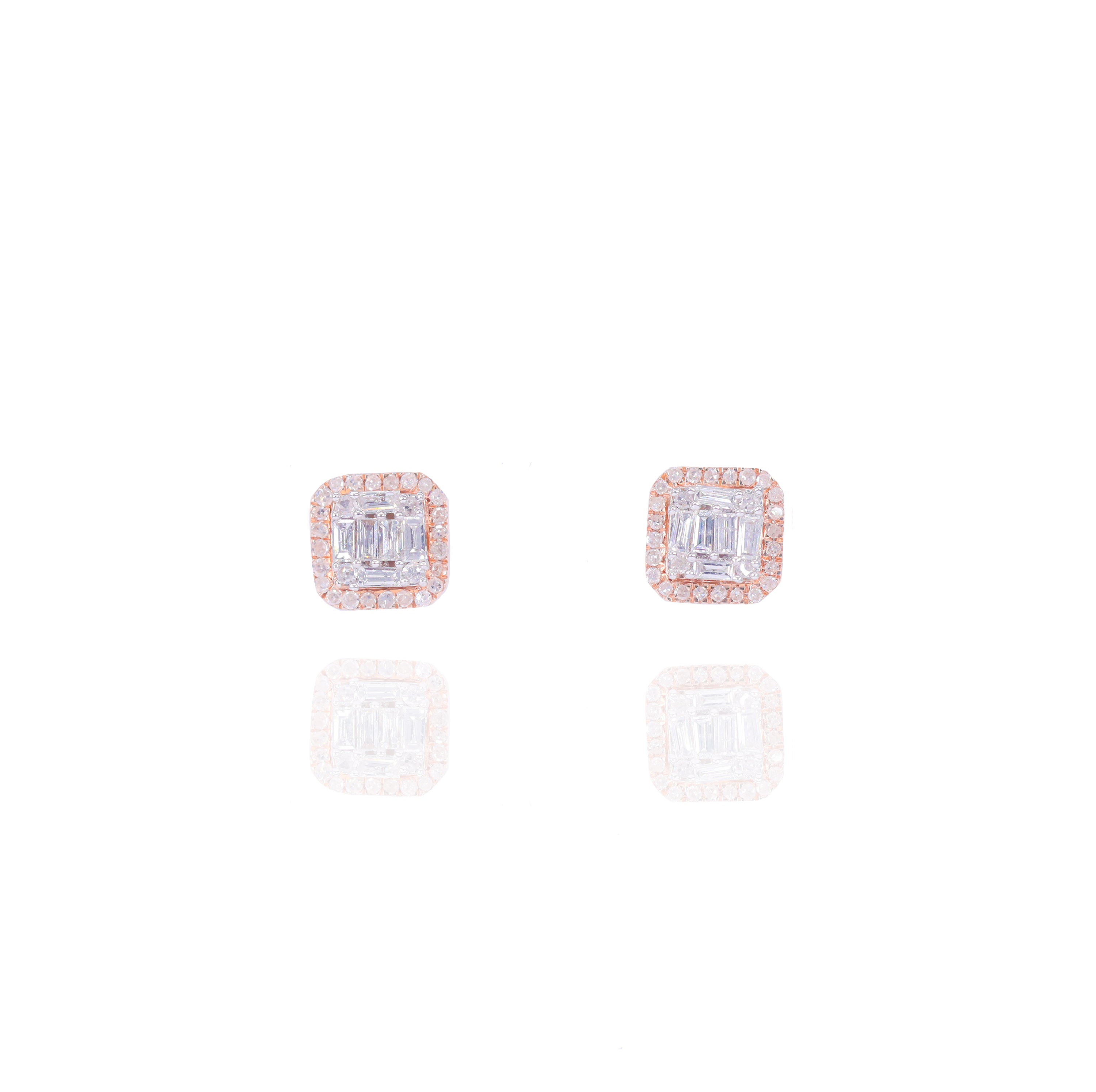 Two-Tone Square Baguette Diamond Earrings