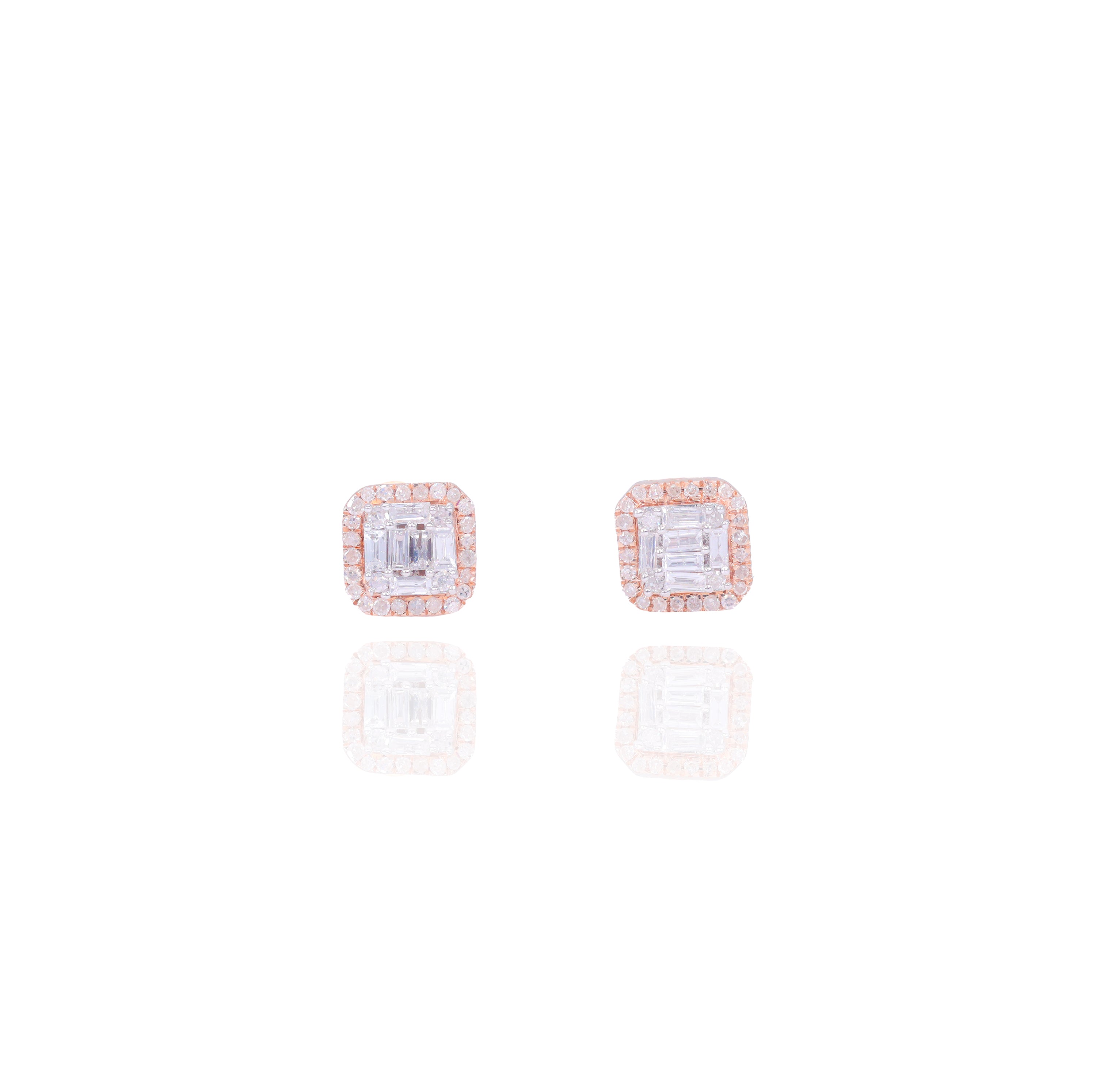 Two-Tone Square Baguette Diamond Earrings