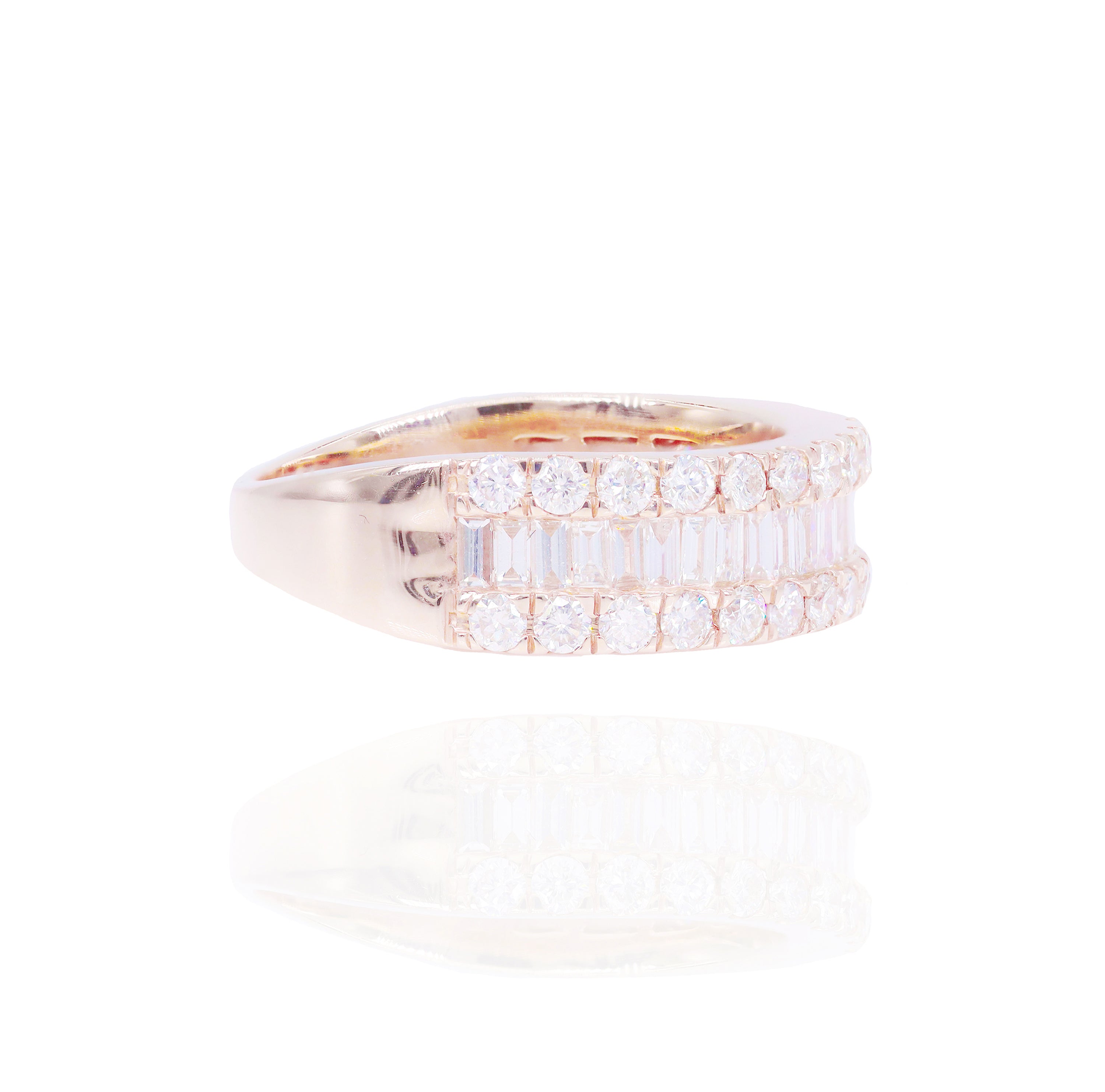 Straight Baguettes with Side Row of Round Diamond Ring Band