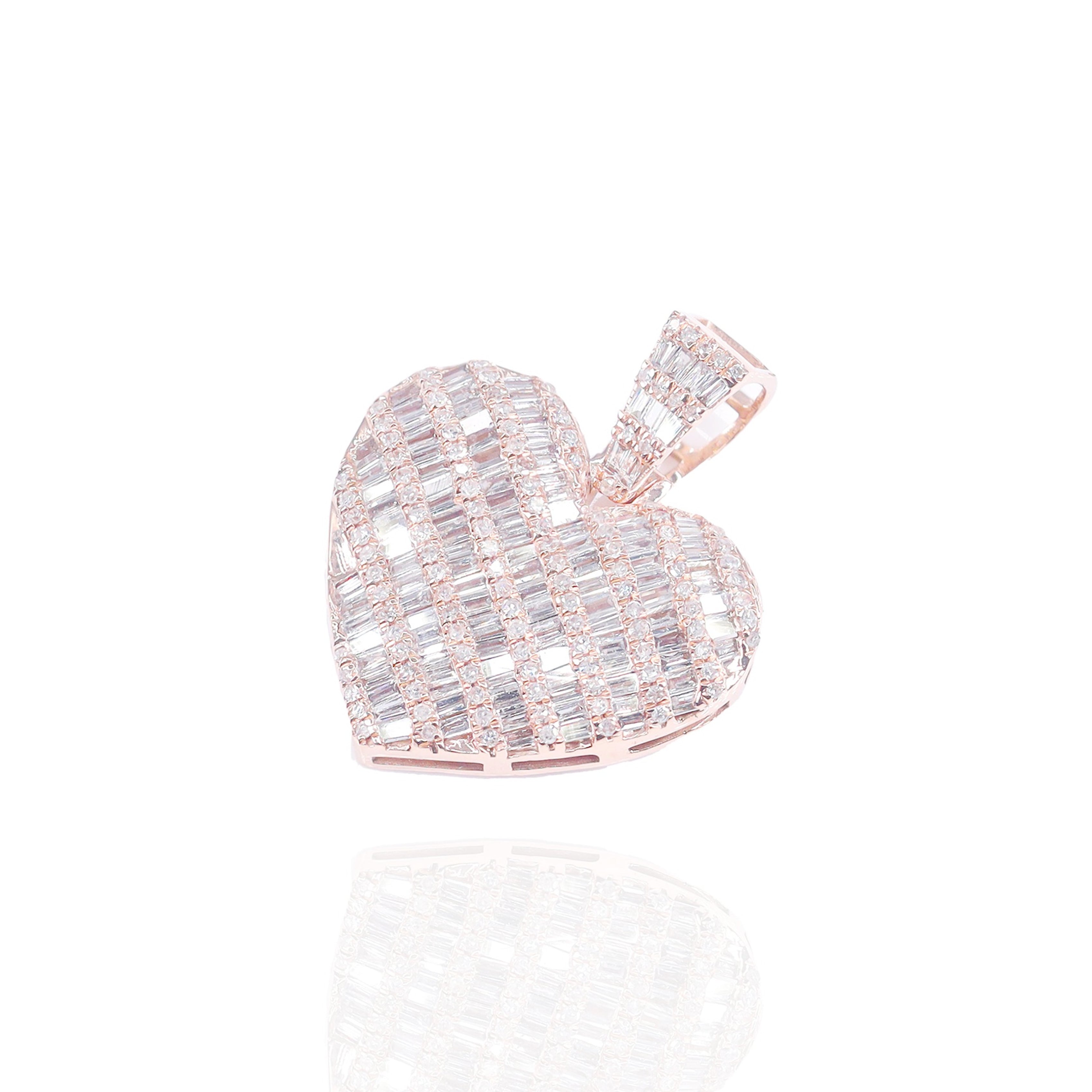 Alternating Baguette Diamond Heart Pendant