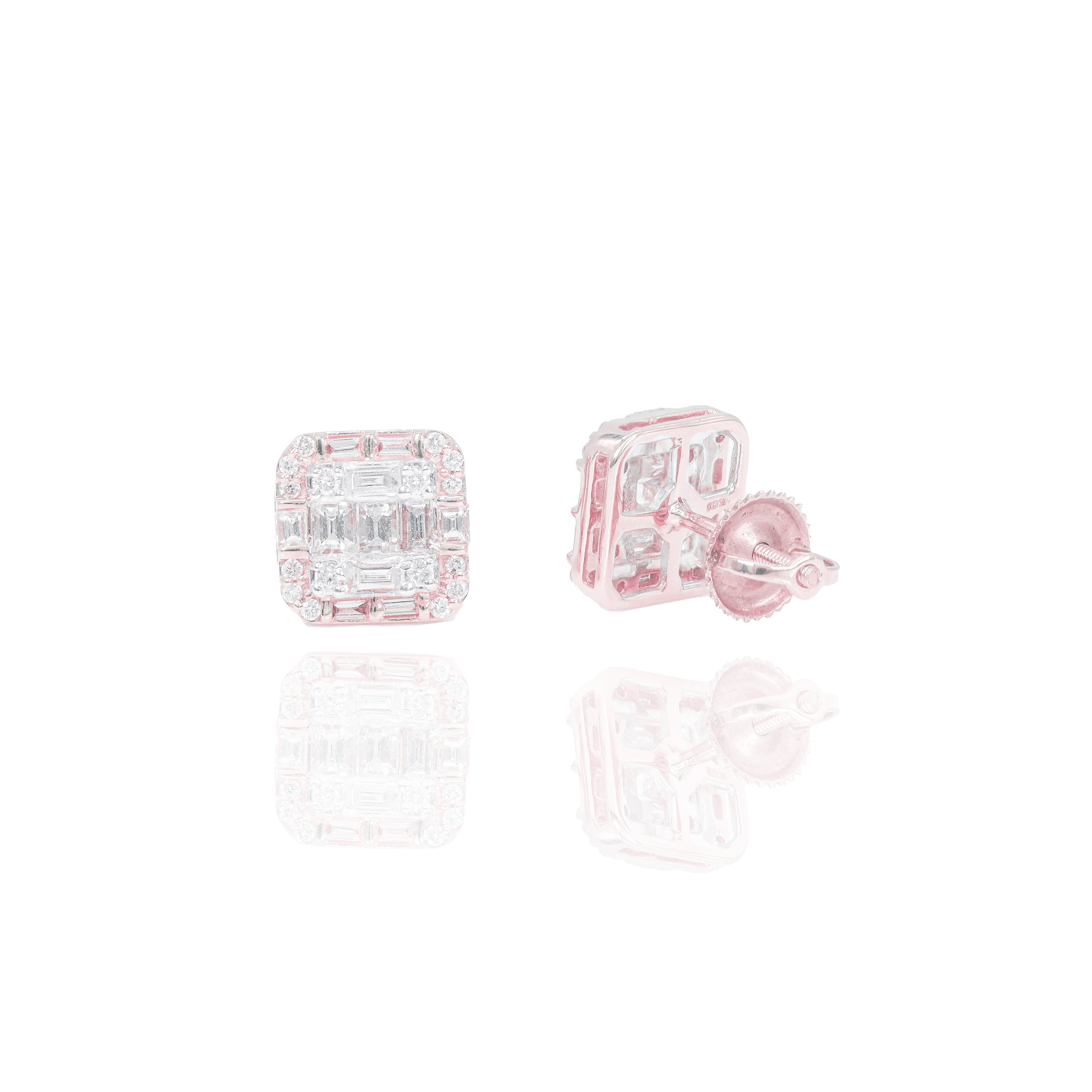 Baguette & Round Diamond Cluster Earrings