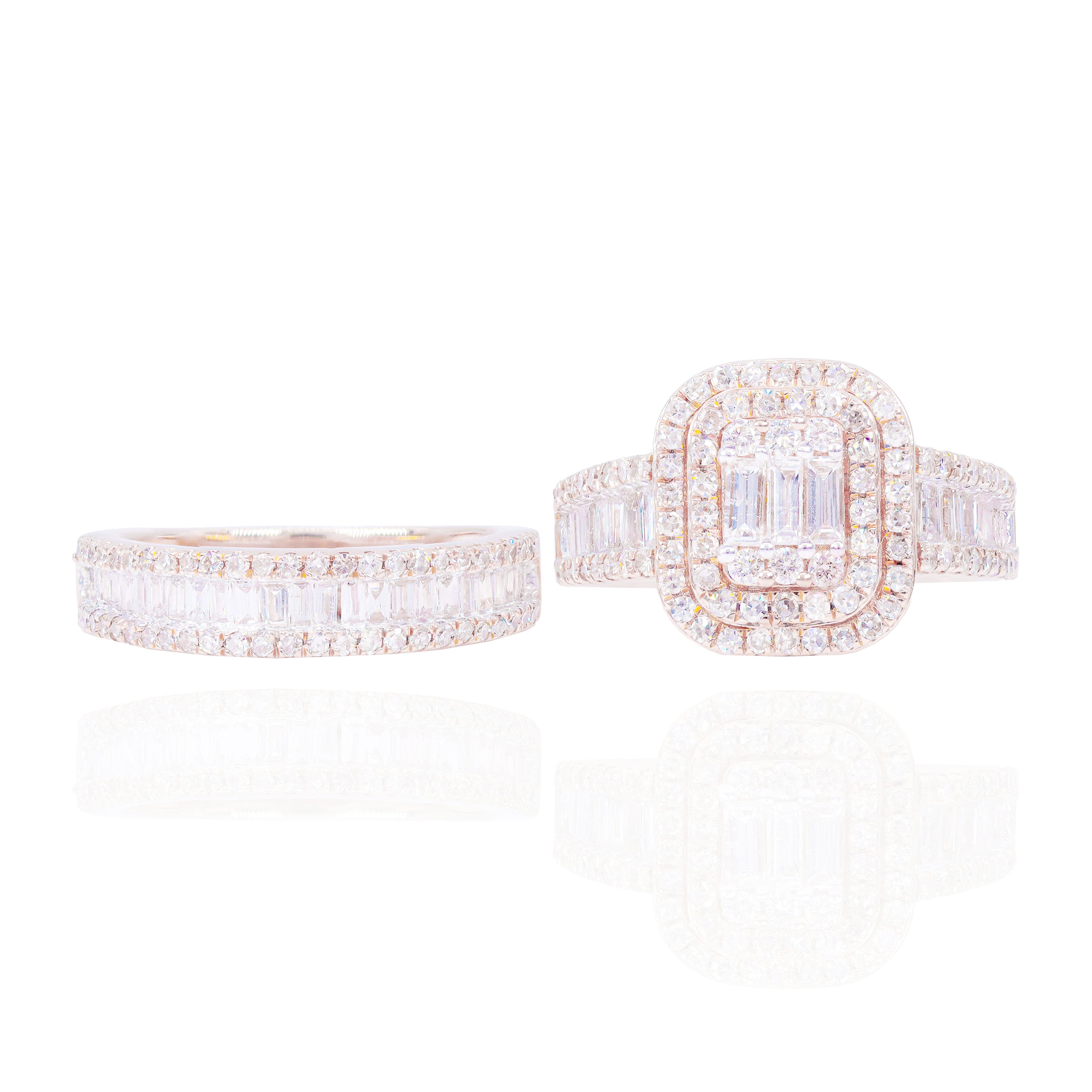 Emerald Shape Diamond Engagement Ring with Double Halo & Band