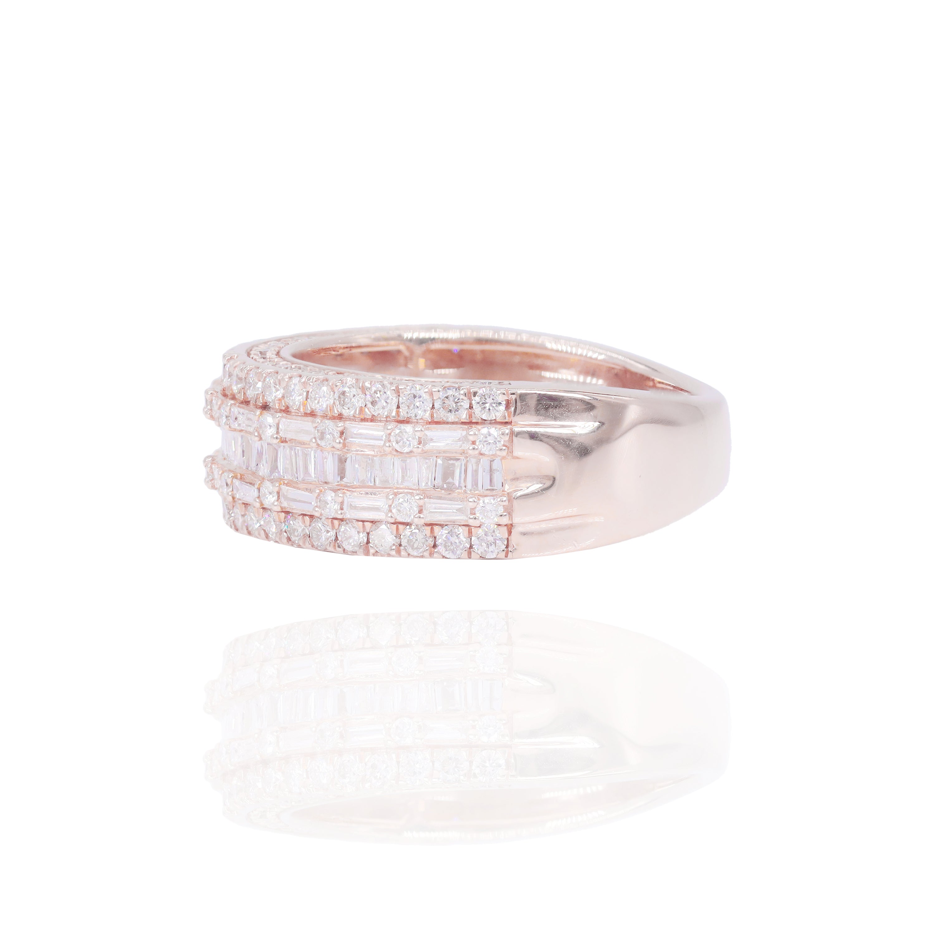 Baguette Diamond Row with Double Row Border Ring Band