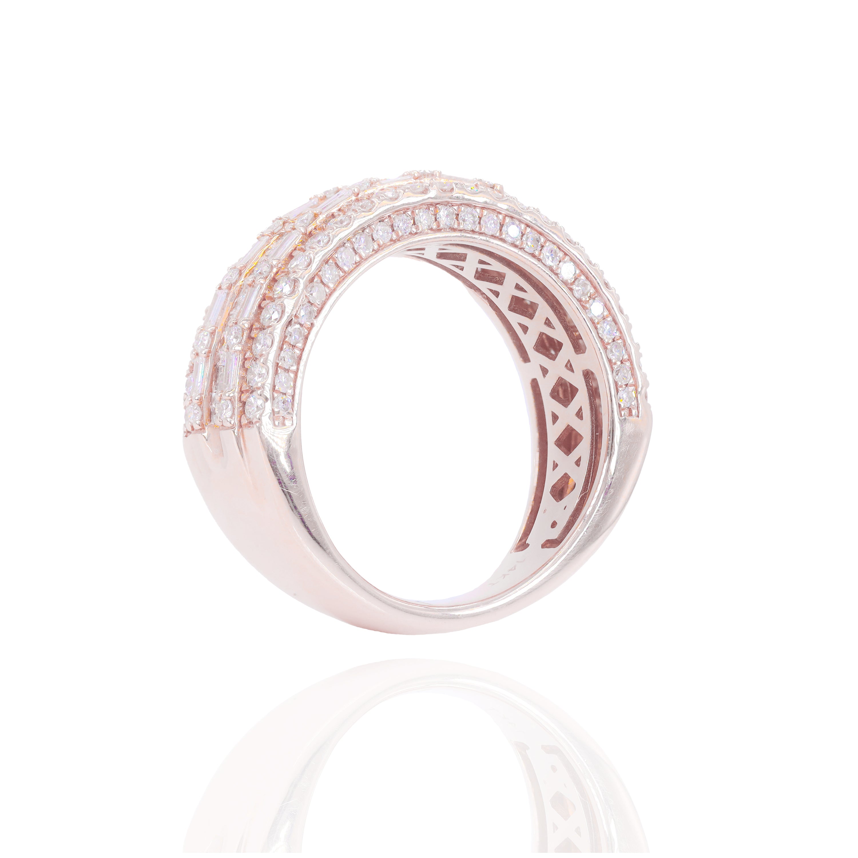 Baguette Diamond Row with Double Row Border Ring Band