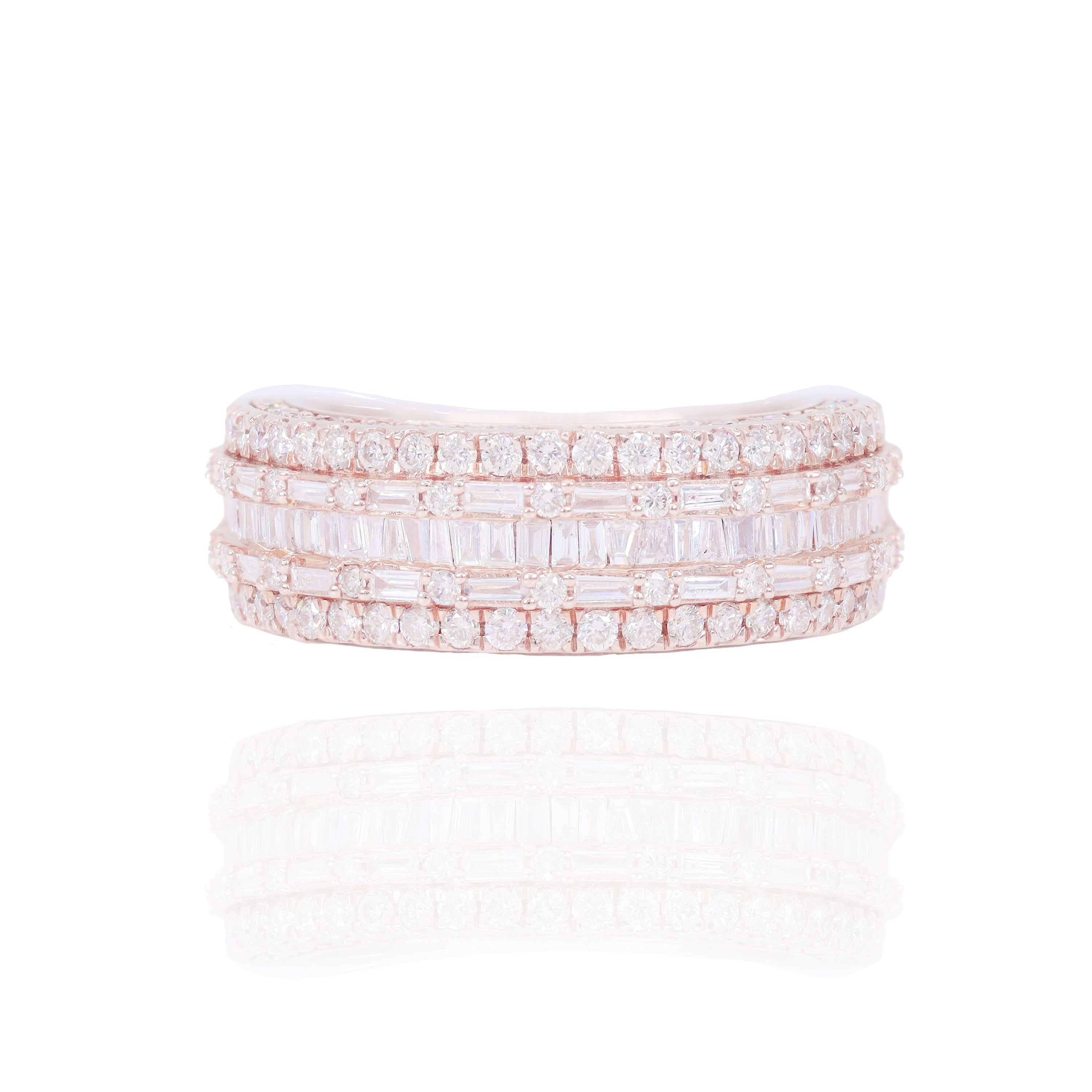 Baguette Diamond Row with Double Row Border Ring Band
