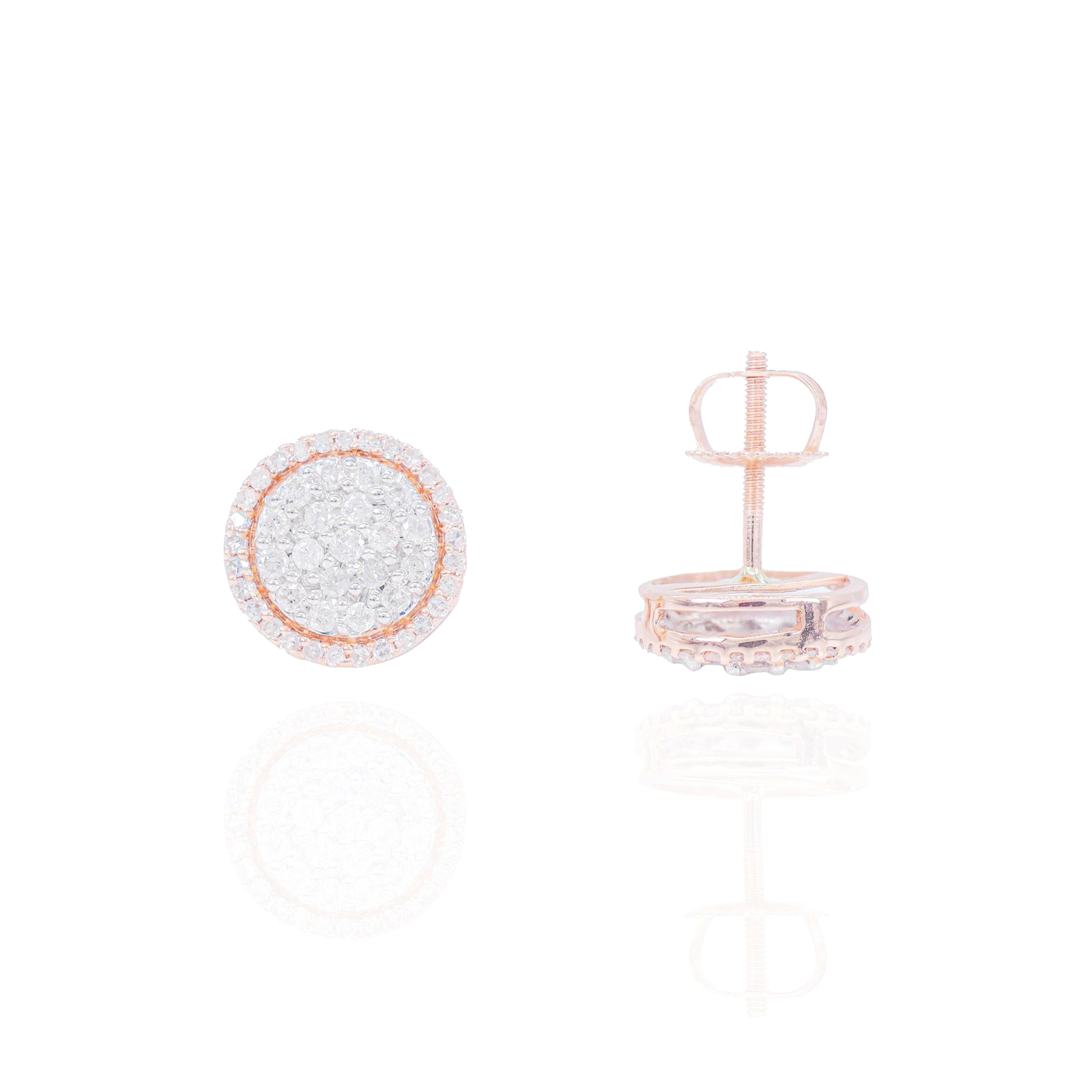 Round Diamond Cluster Earrings w/ Rose Gold Trim