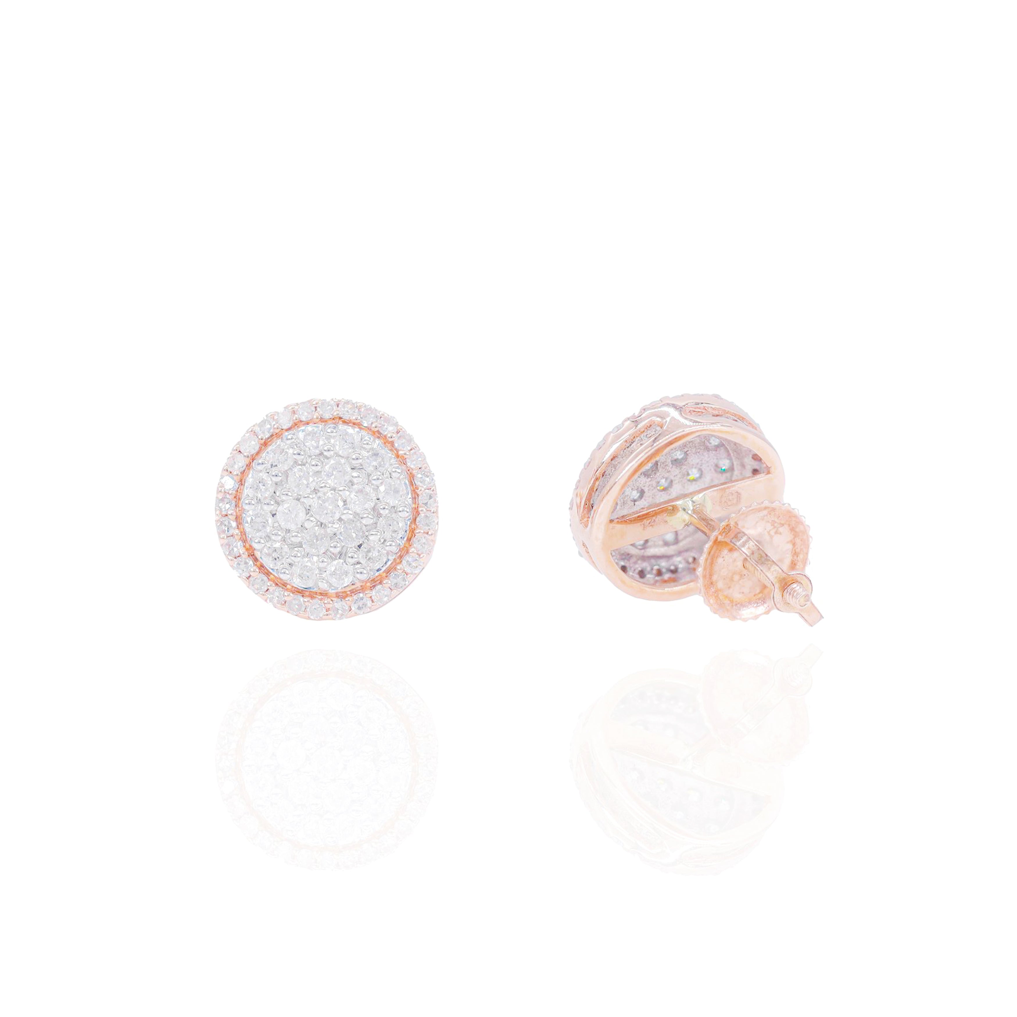 Round Diamond Cluster Earrings w/ Rose Gold Trim