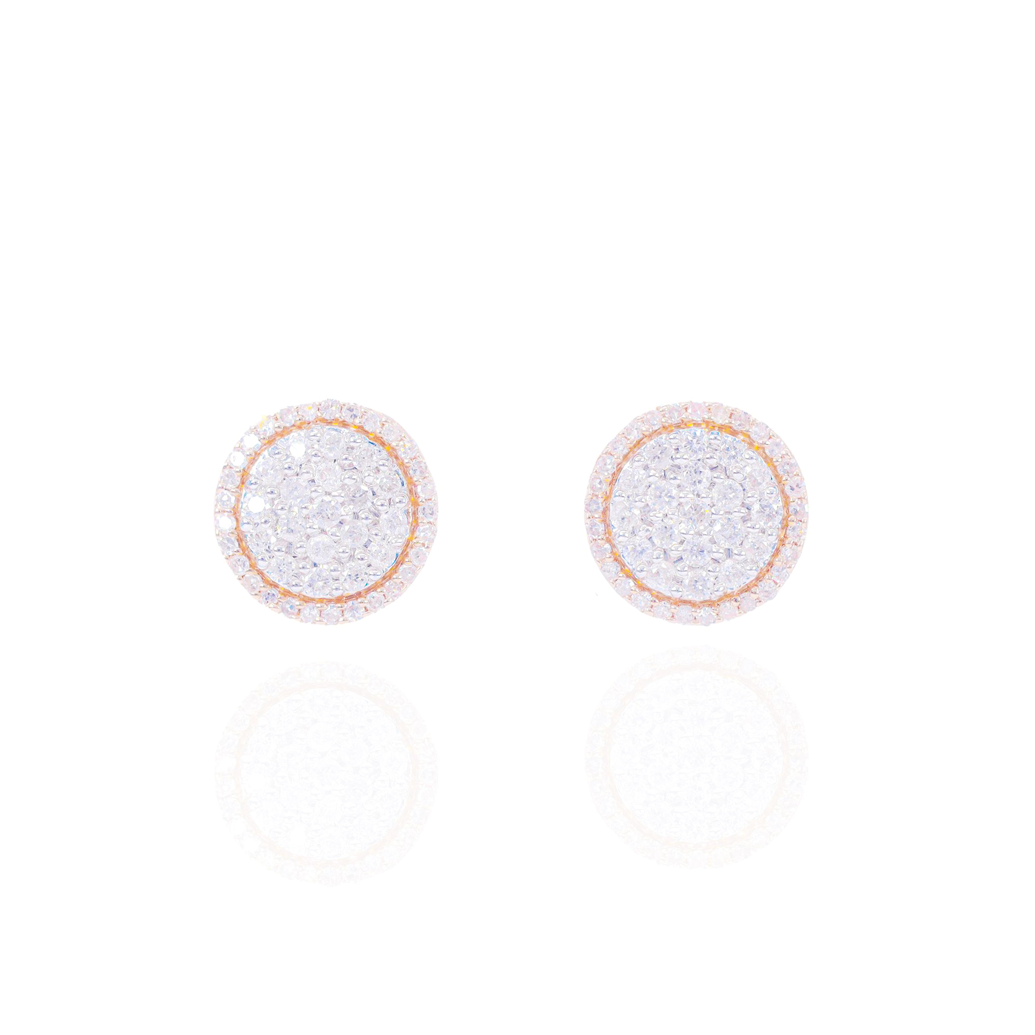 Round Diamond Cluster Earrings w/ Rose Gold Trim