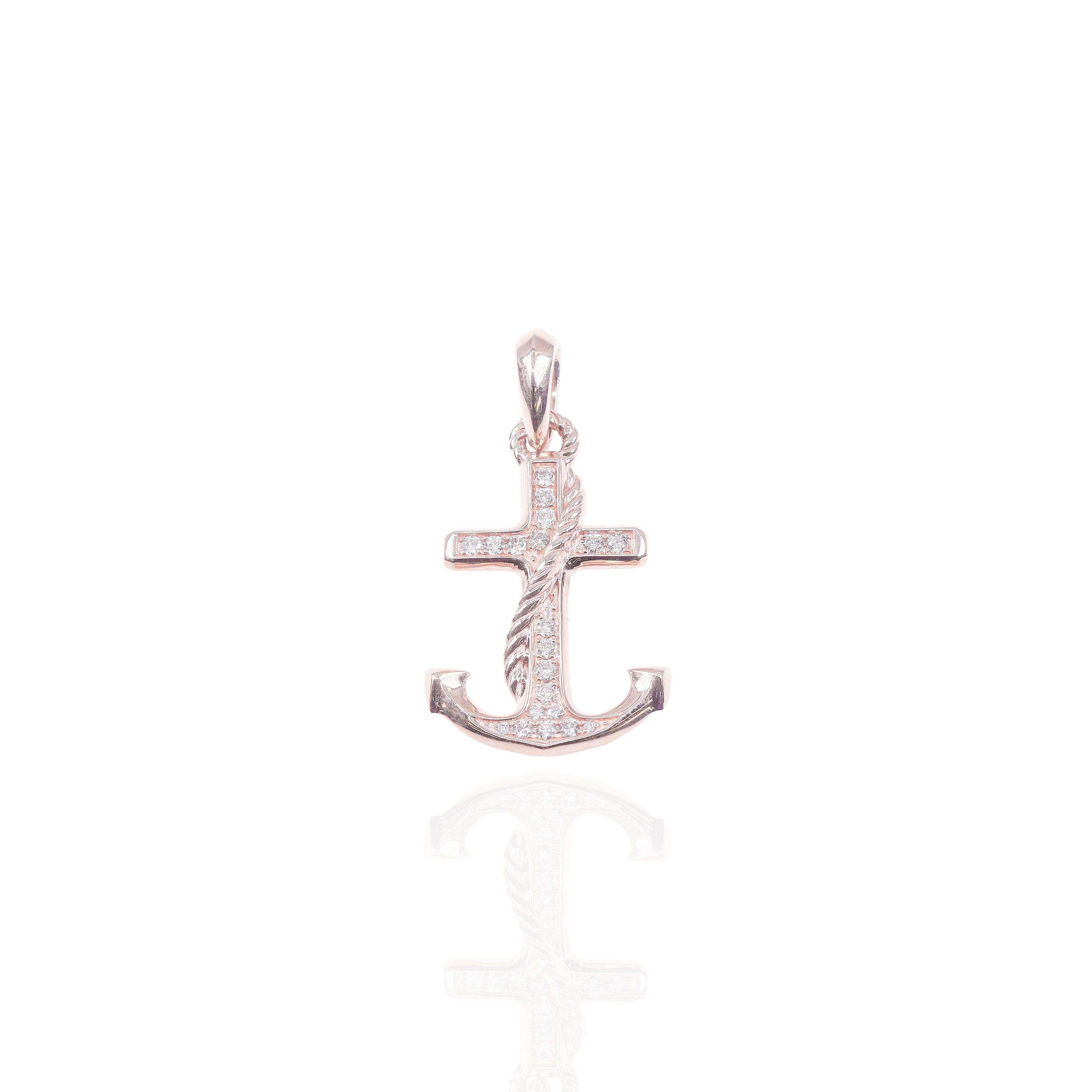 Anchor with Gold Border Diamond Pendant