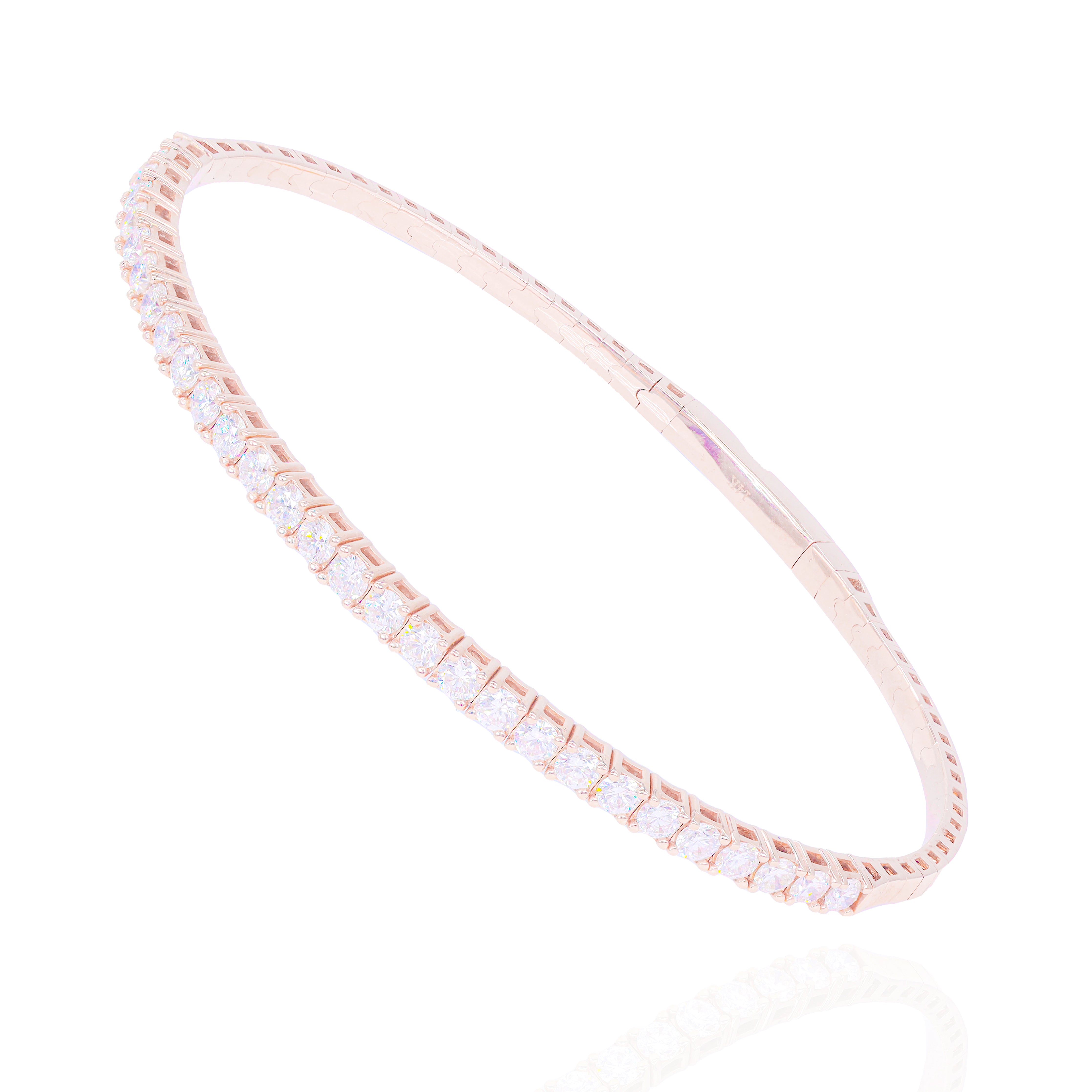 8-Pointer Diamond Rose Gold Flexible Bangle Bracelet