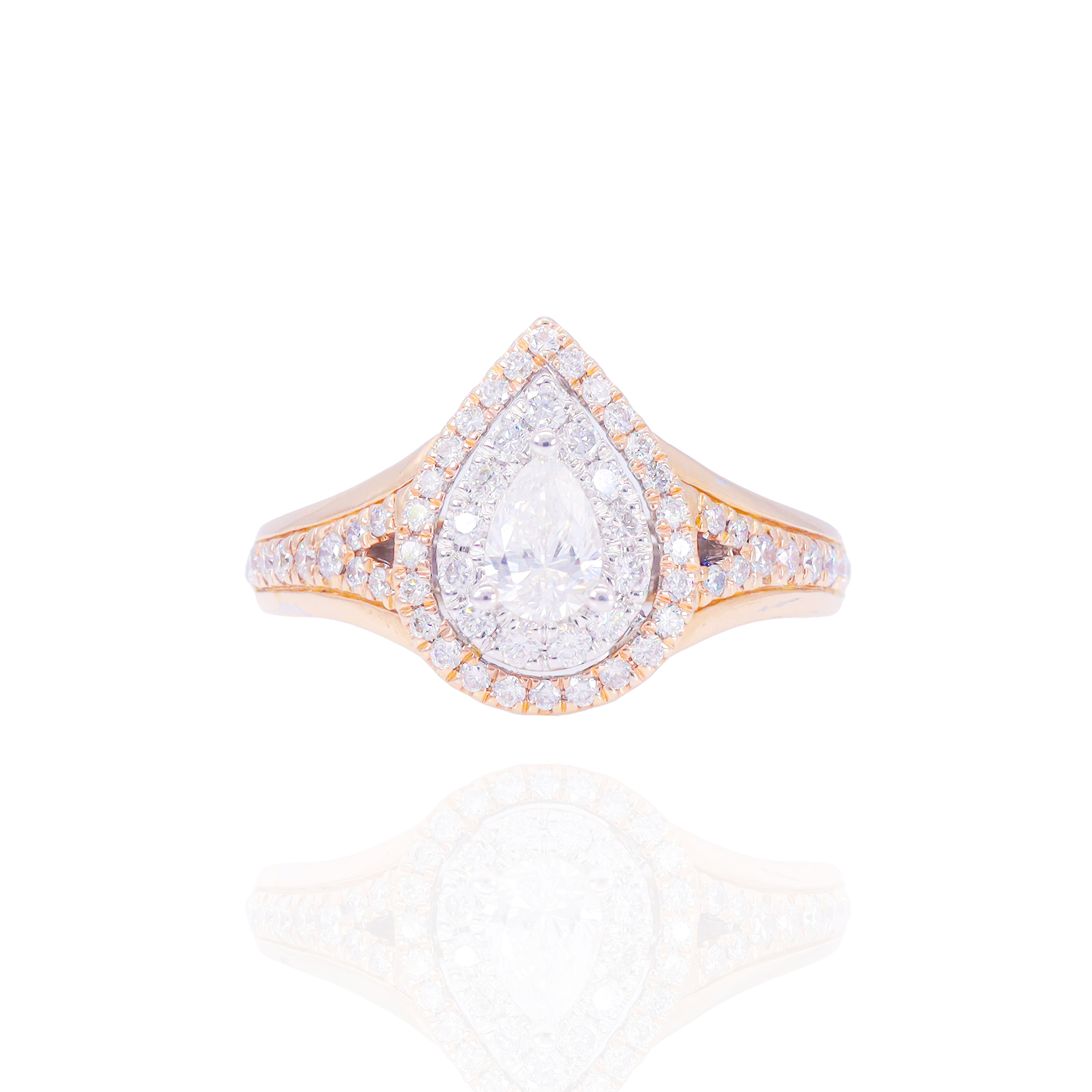 1/2 Carat Center Pear Shaped with Double Halo Two-Tone Diamond Engagement Ring