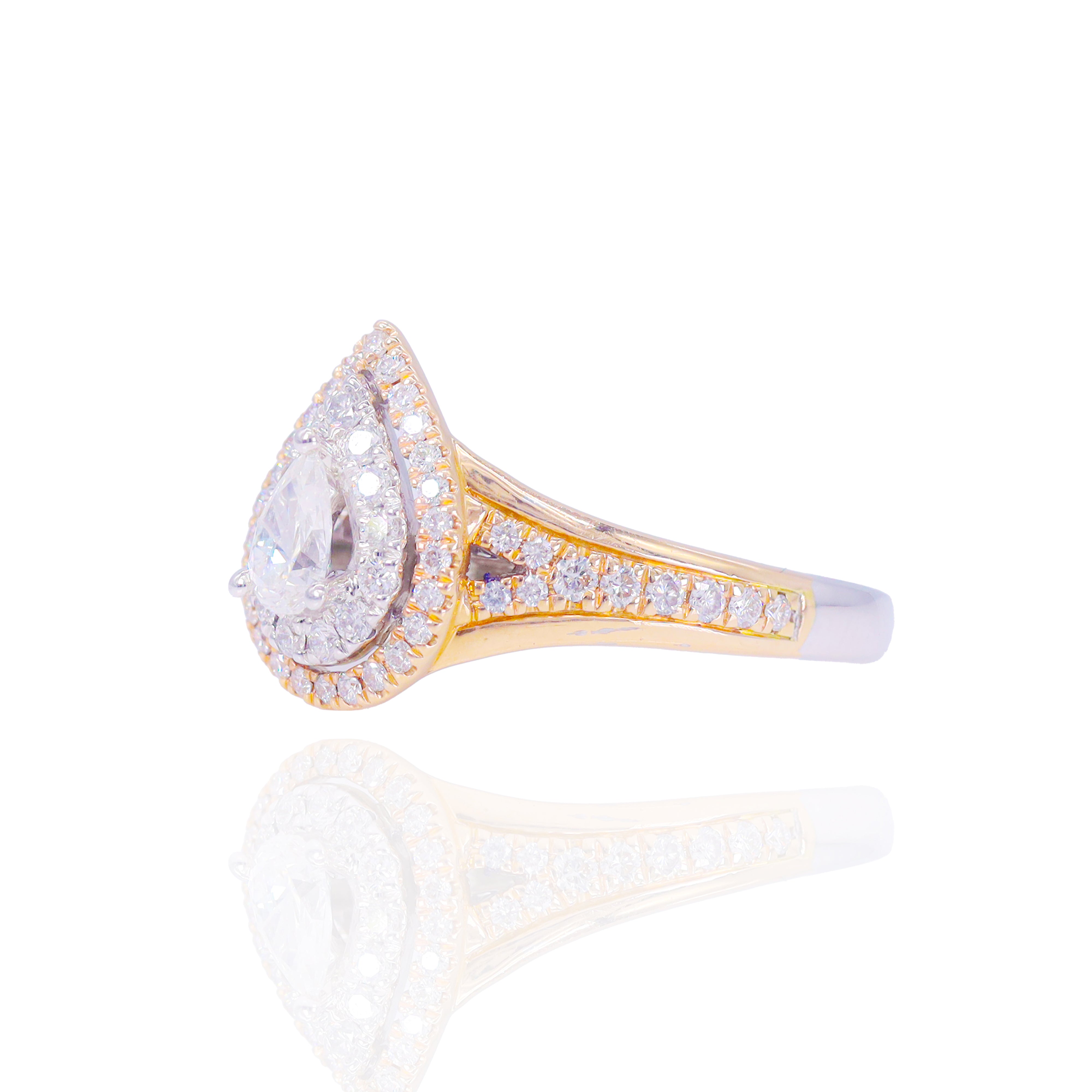 1/2 Carat Center Pear Shaped with Double Halo Two-Tone Diamond Engagement Ring