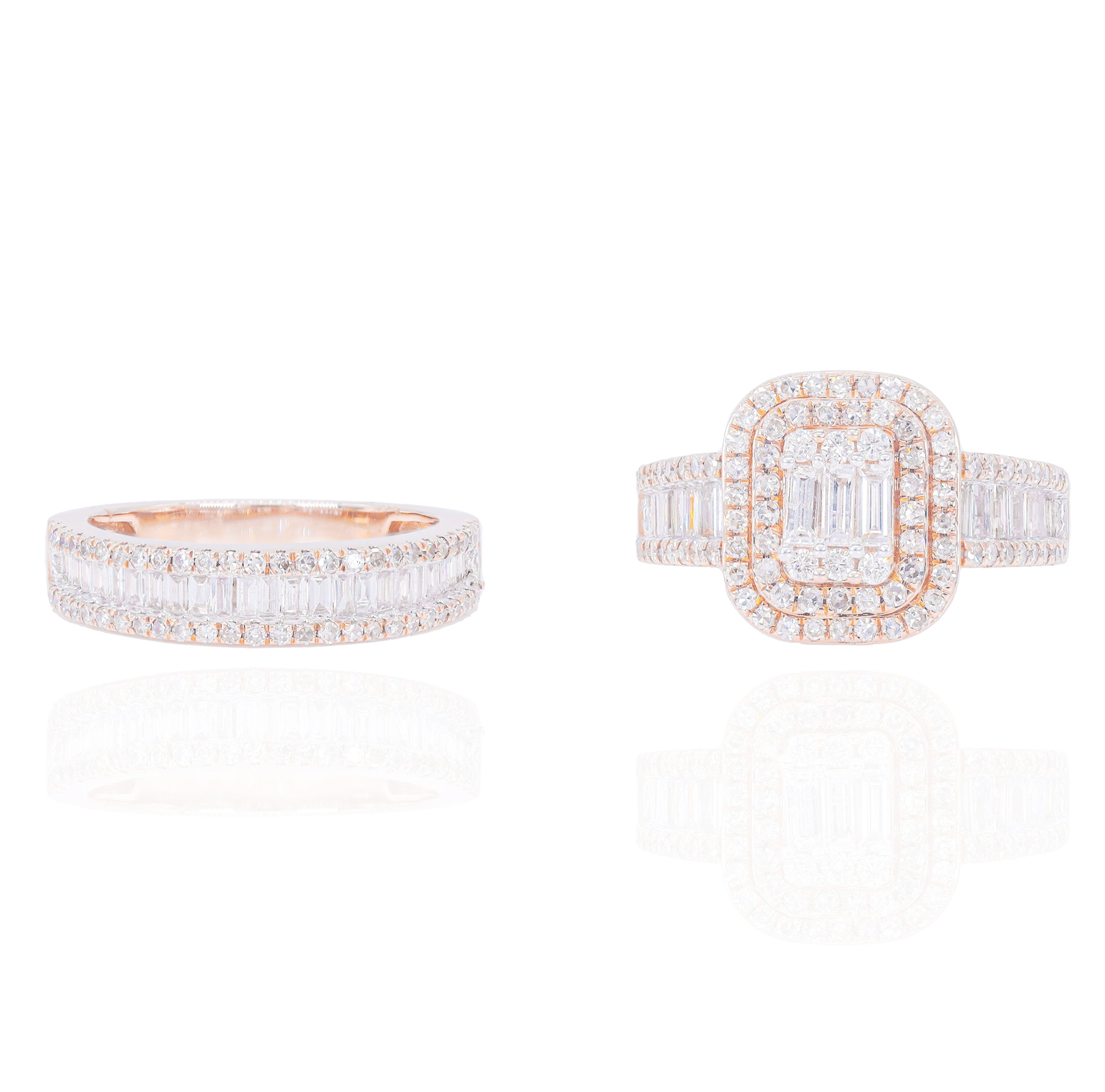 Baguette & Round Diamond Border Engagement Ring w/ Band