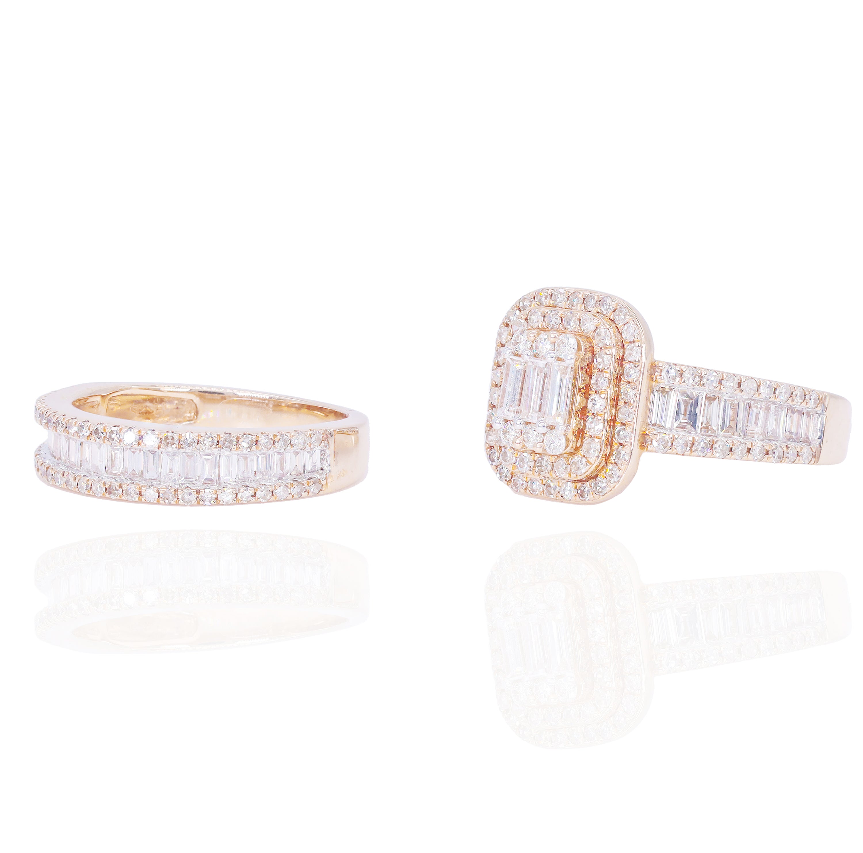 Baguette & Round Diamond Border Engagement Ring w/ Band