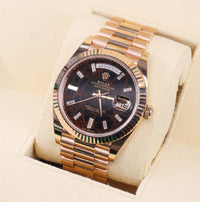 Rolex 228235 Day-Date 40mm Everose Gold Eisenkiesel Meteorite Baguette Diamond Dial