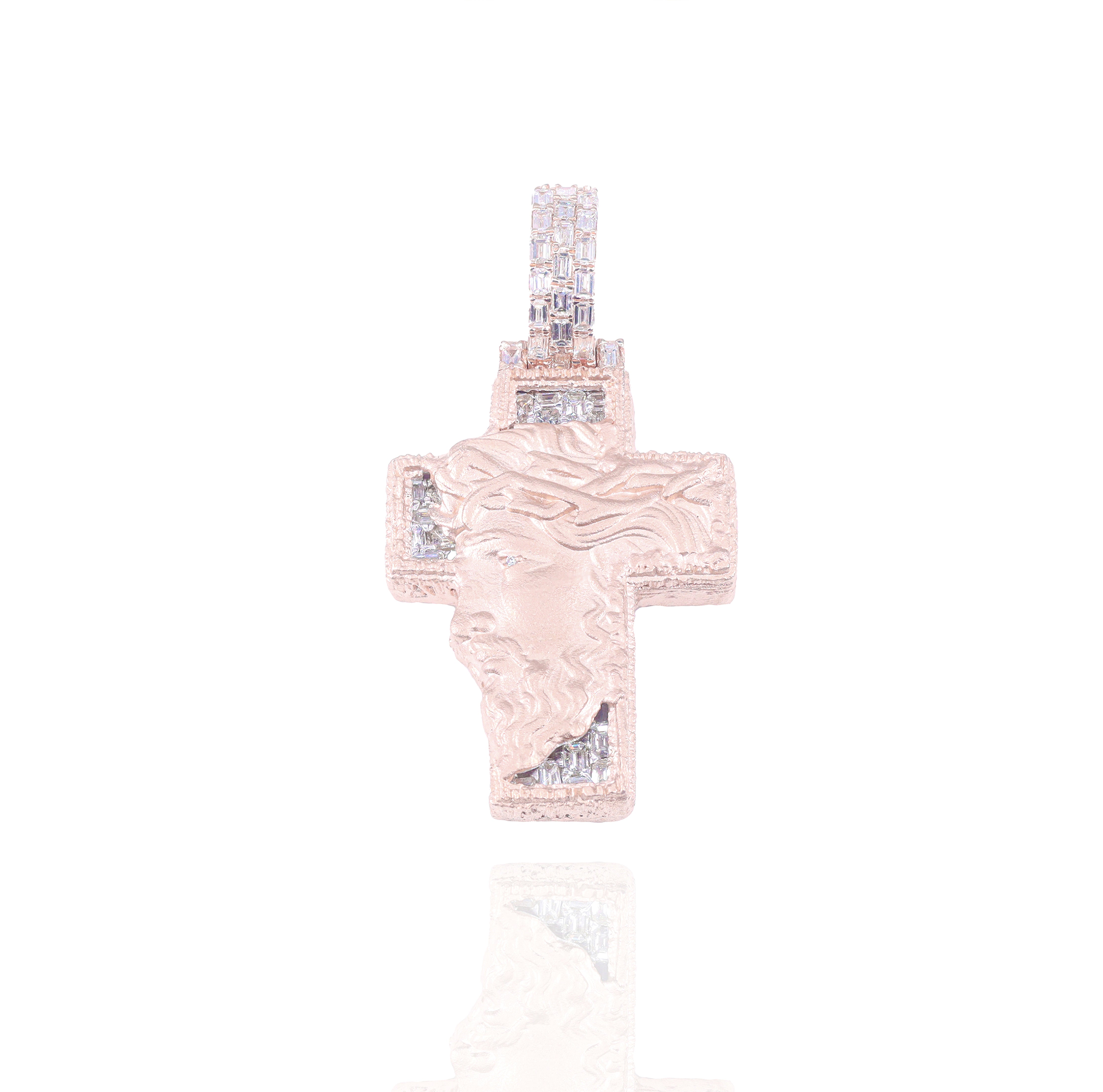Emerald Diamond Cross Pendant w/ Solid Gold Jesus Face