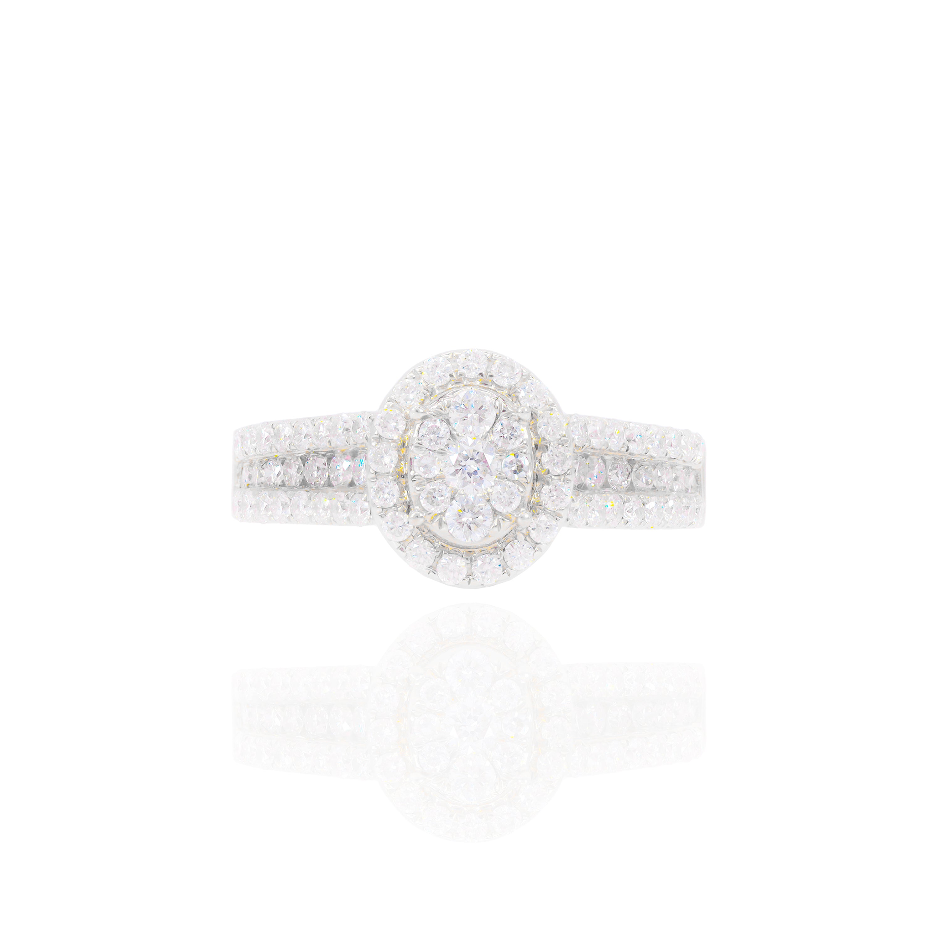 Oval Cluster with Halo Diamond Engagement Ring & Band