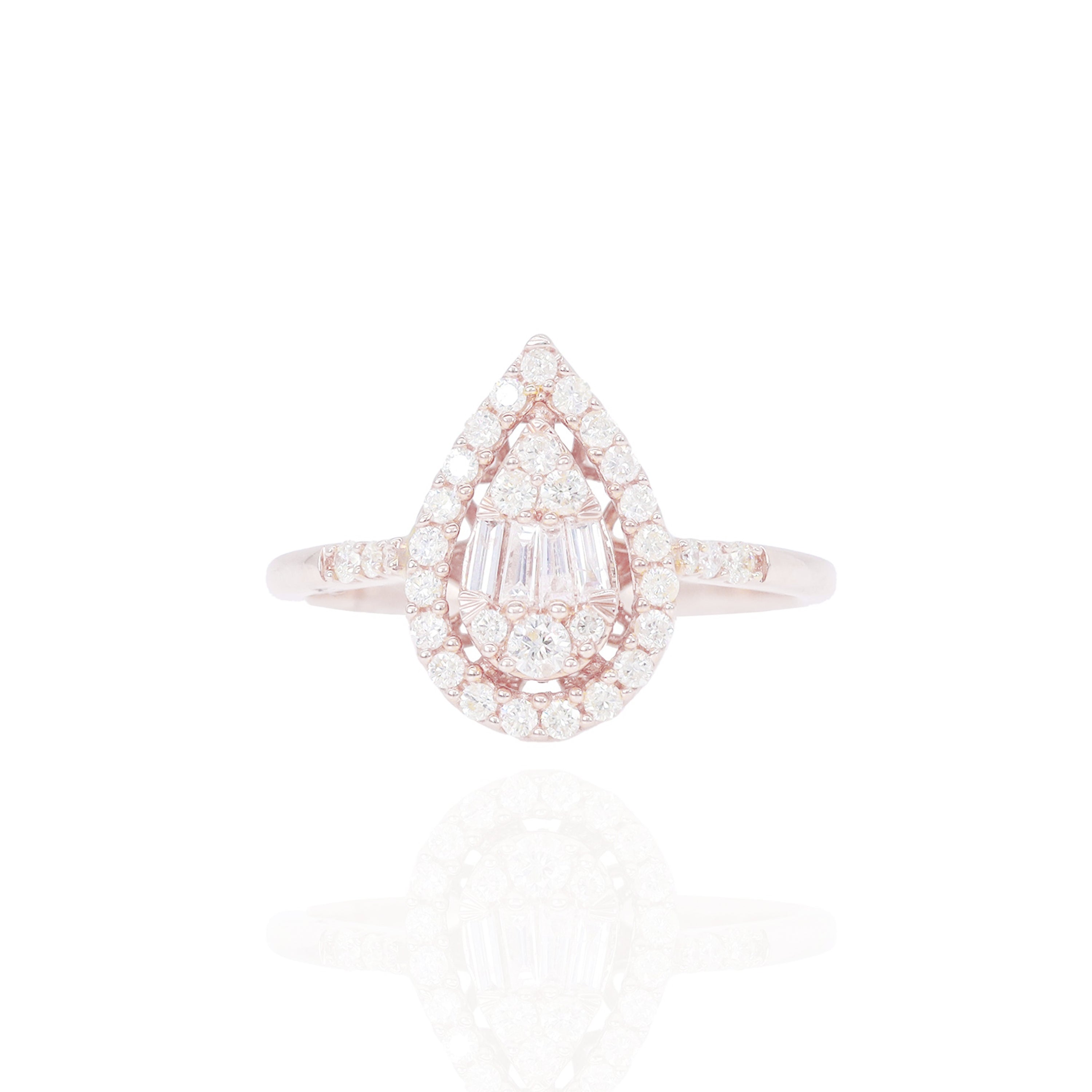 Pear Shaped Baguette & Round Diamond Engagement Ring
